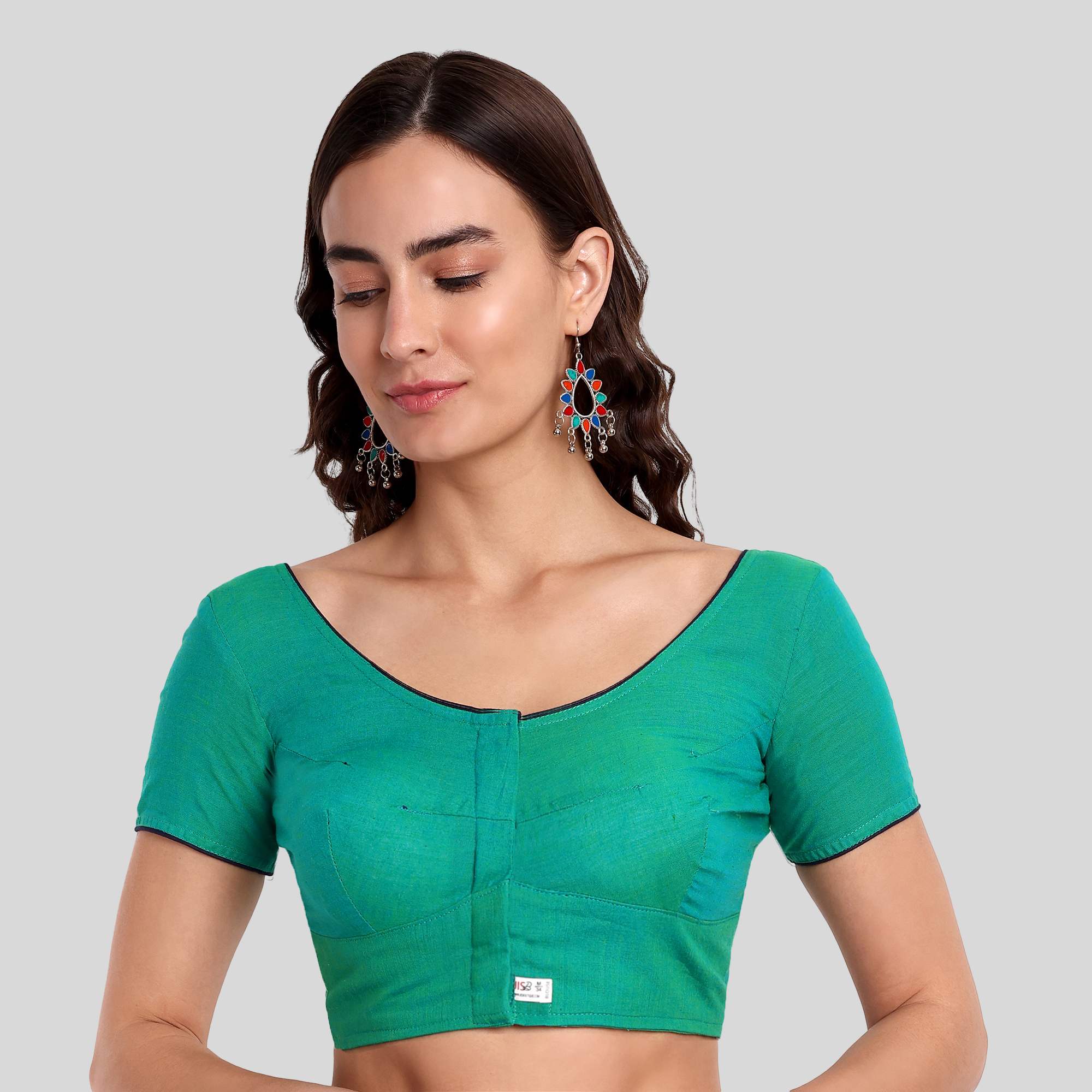 Green Readymade blouse with Piping