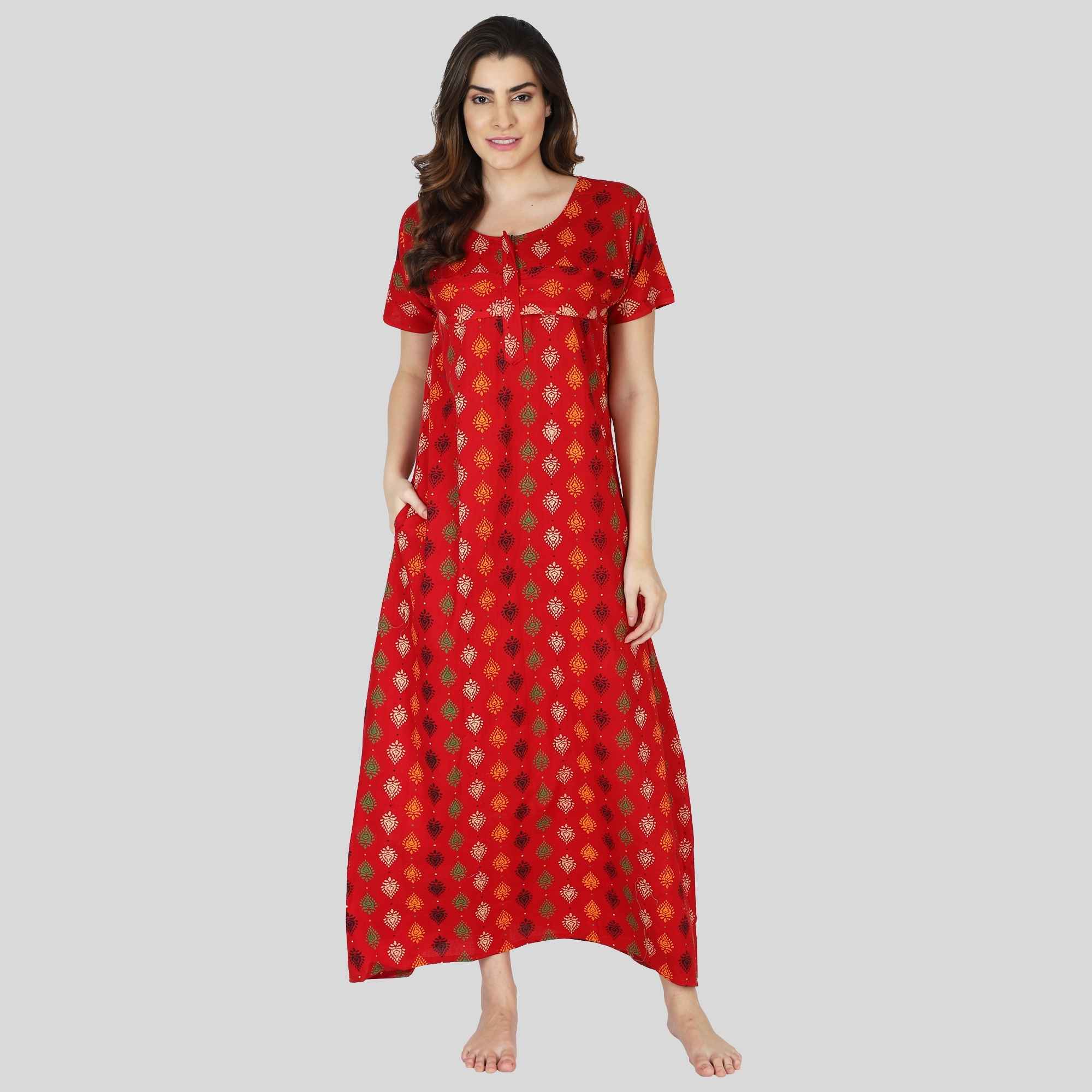 Maternity Feeding Nighty with Zipper, Red