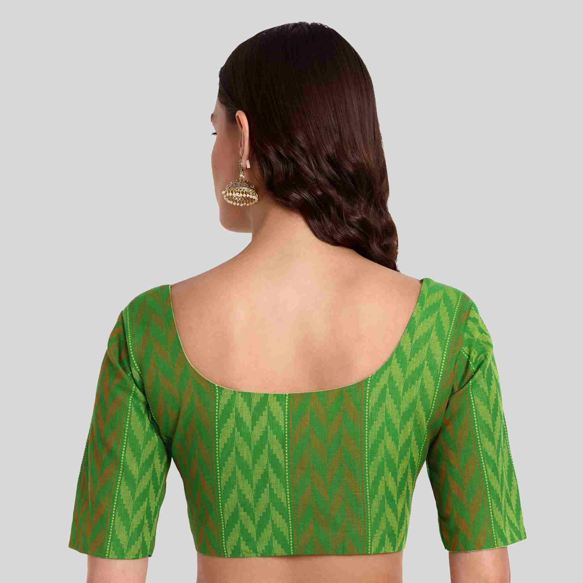 Green color Round Neck readymade blouse