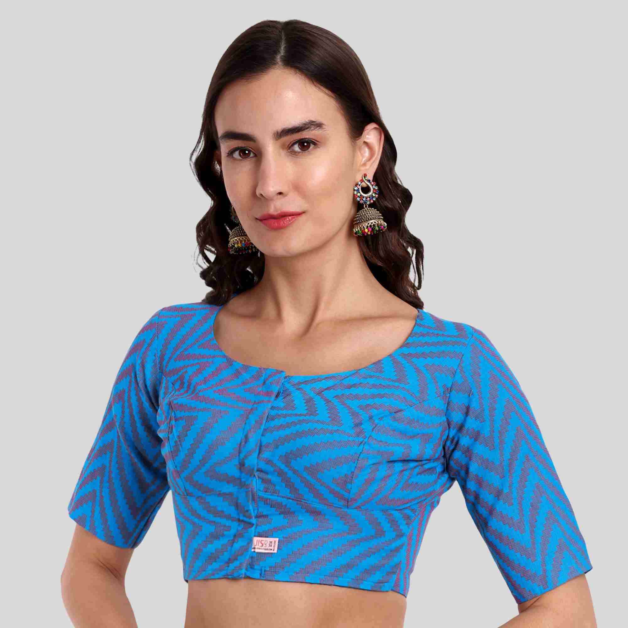 Cotton Self design High Neck Elbow Sleeve Blouse – JIS BOUTIQUE