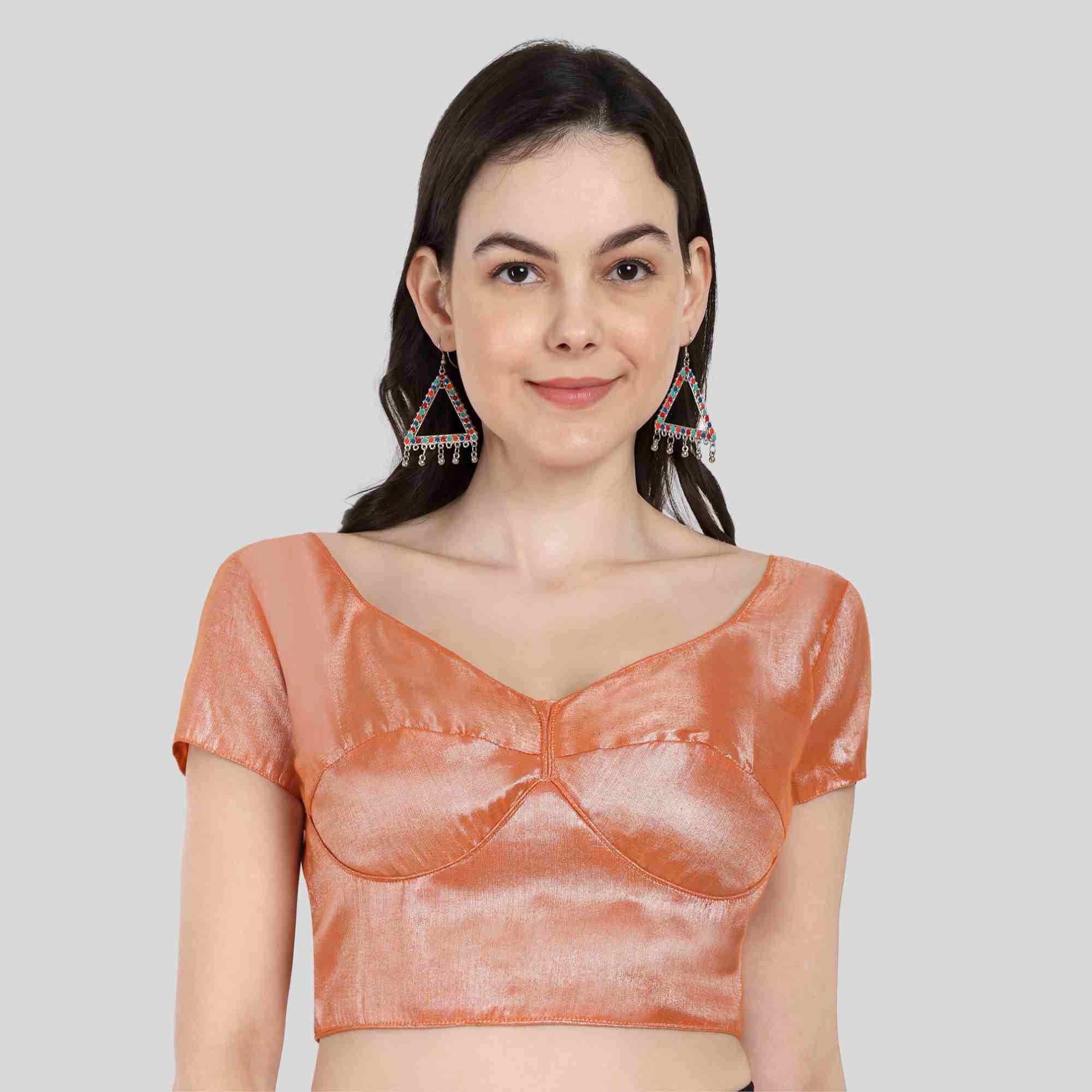 Orange color Tissue Blouse with Back open