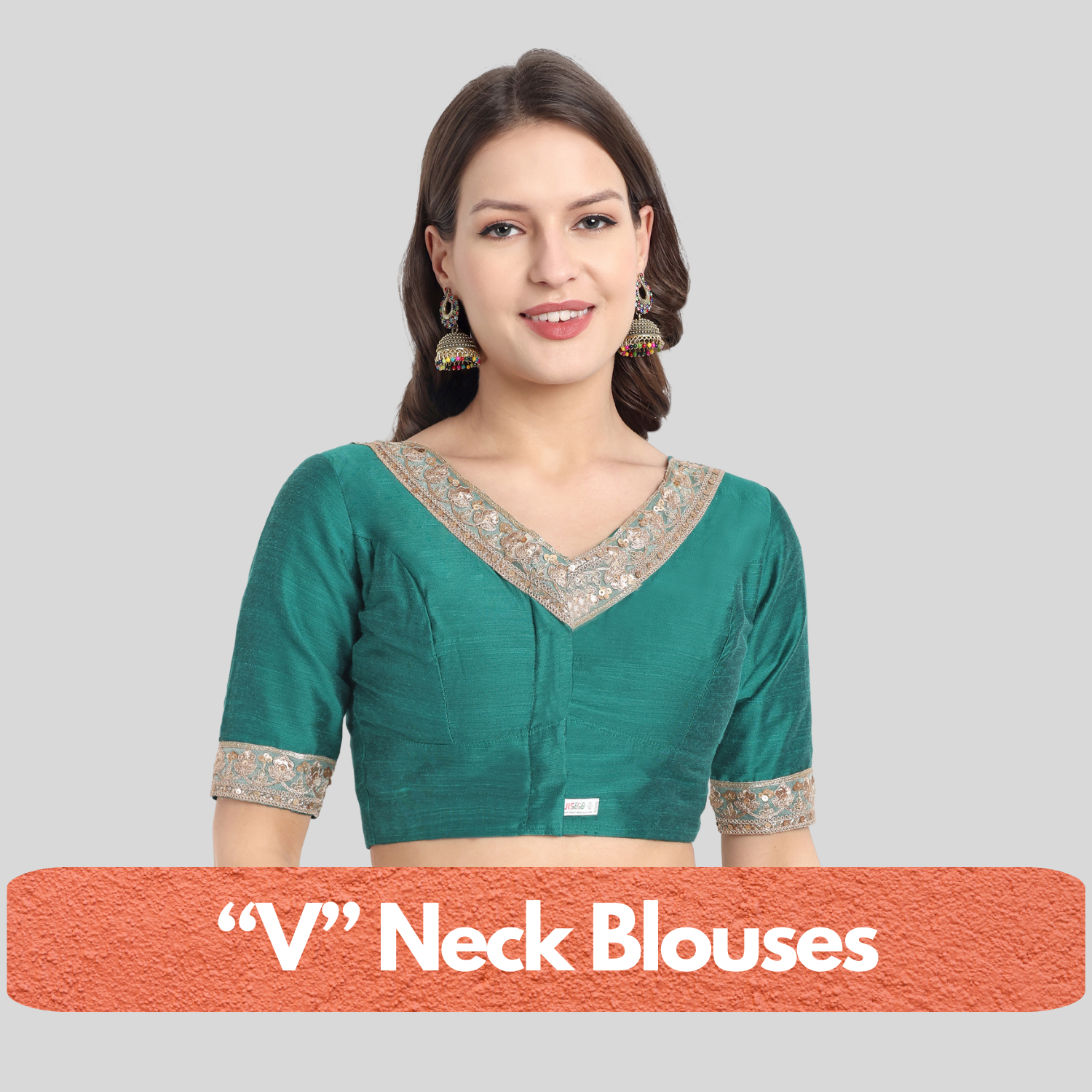 V neck readymade blouse in cotton and silk cotton