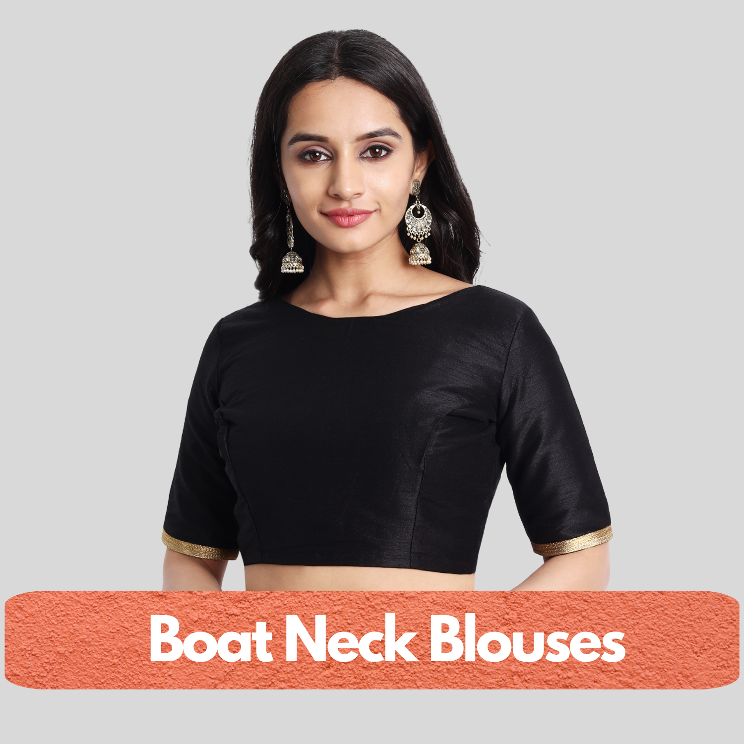 Boat neck readymade blouse with back open