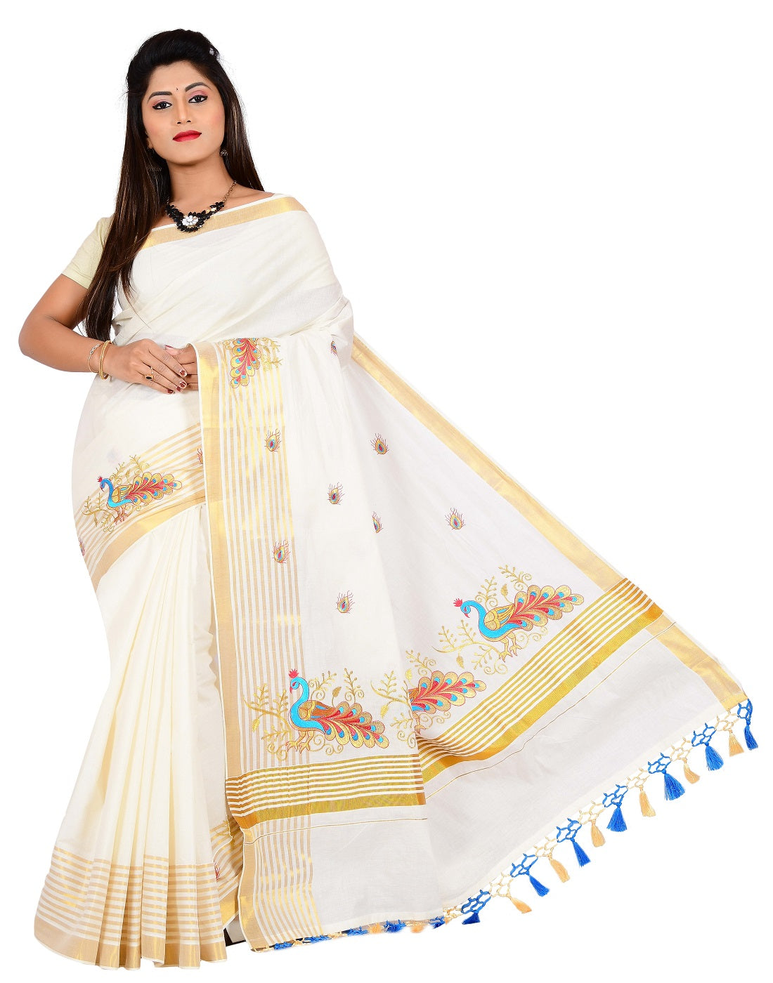 Peacock Saree with Fringes - JIS BOUTIQUE