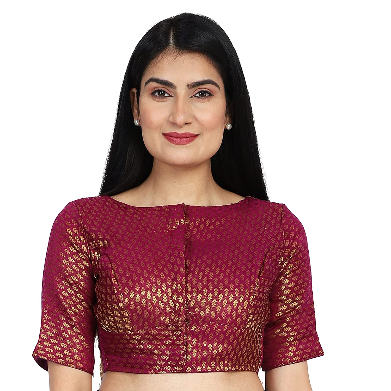 Buy FIGURE UP Women's Jacquard Boat Neck Blouse Woven Stiched