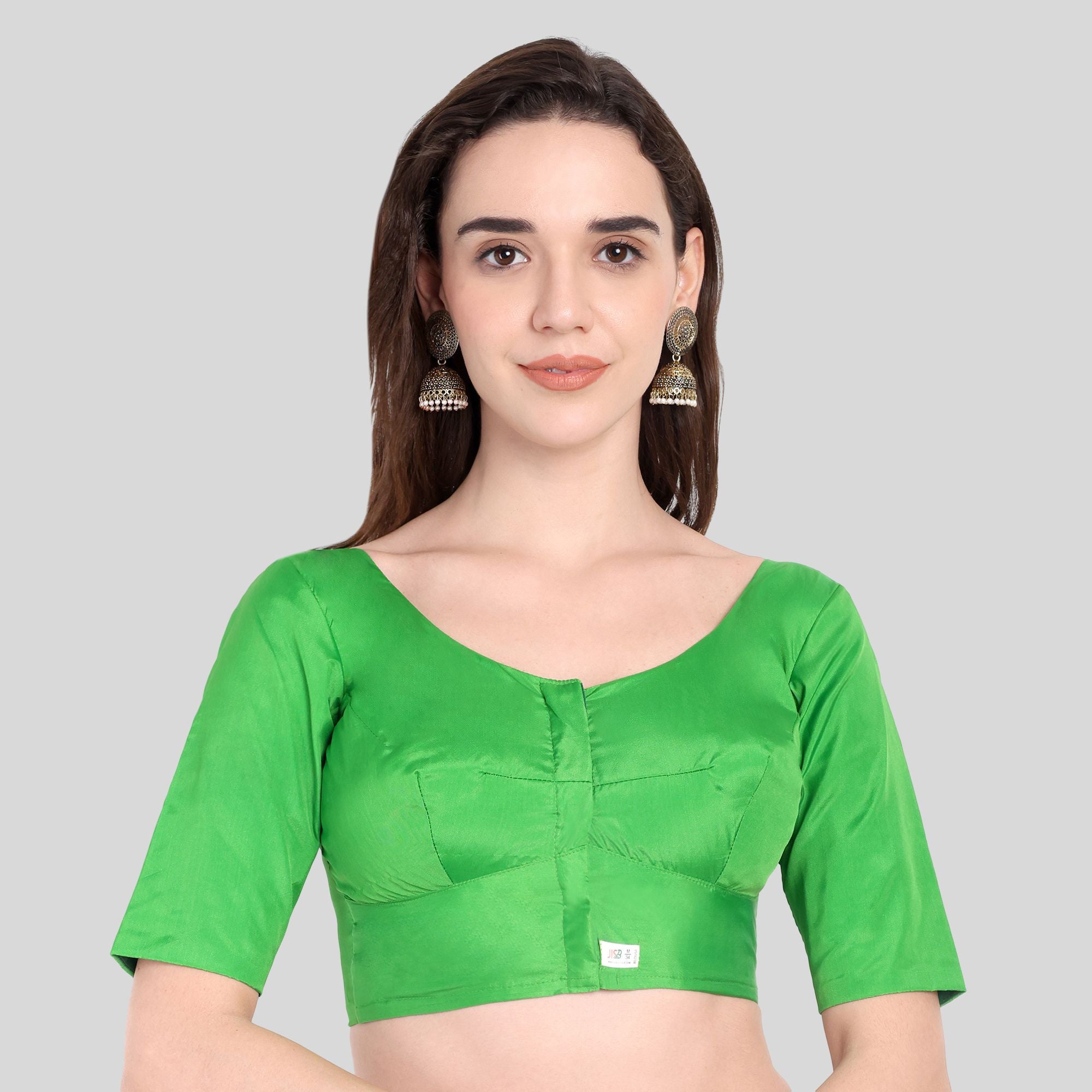 Silk Cotton Readymade Blouse With Elbow Sleeve