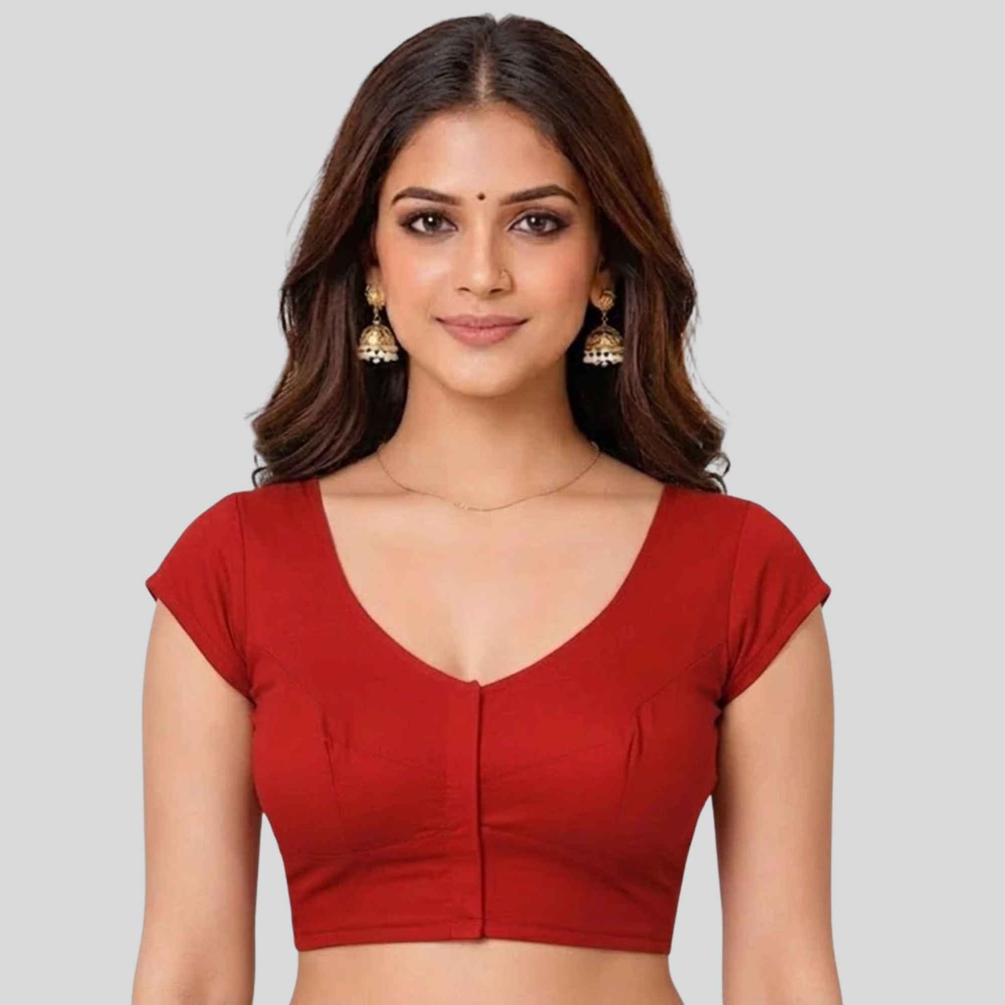 JISB Women's 2by2 Cotton Blouse Cap Sleeve