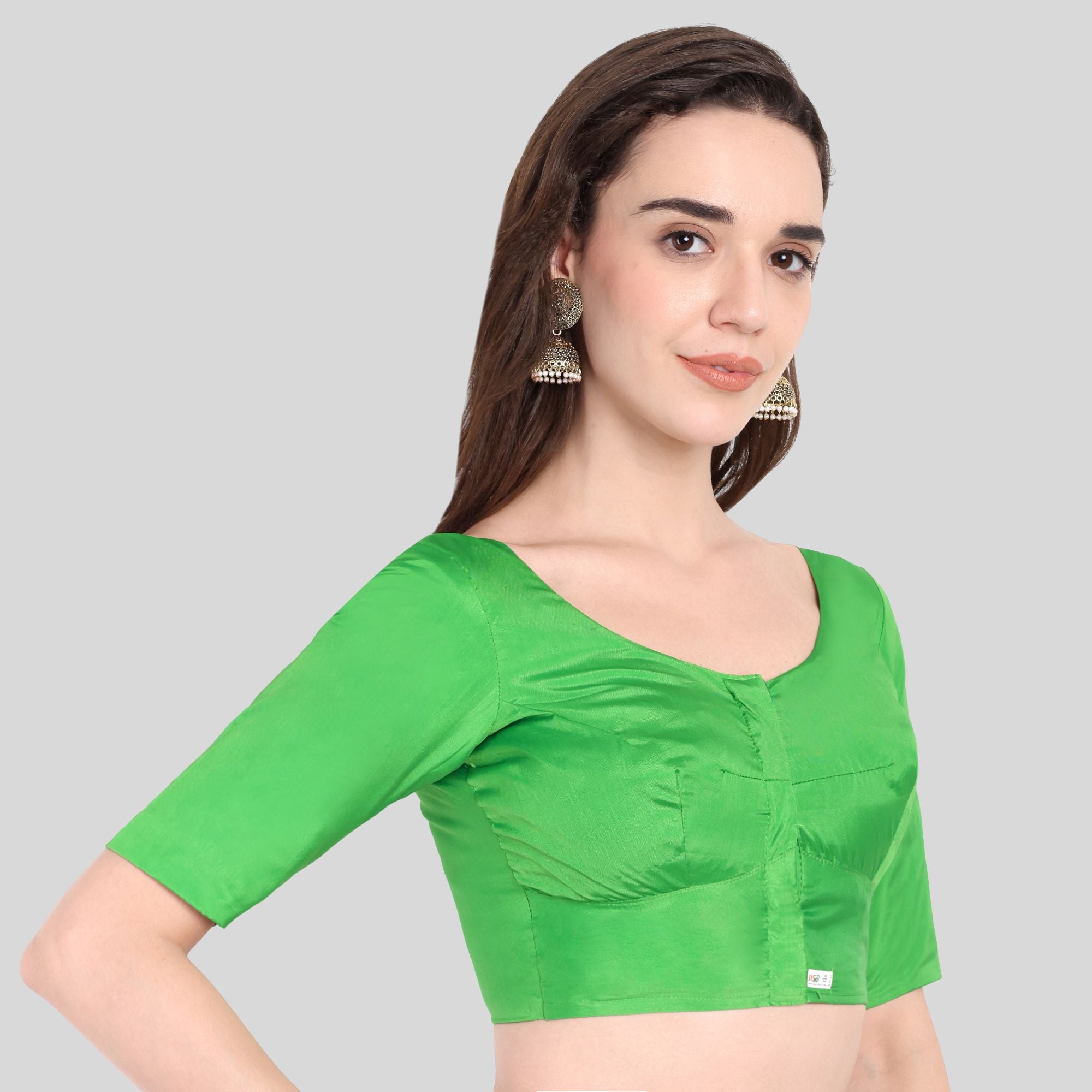 Silk Cotton Readymade Blouse With Elbow Sleeve