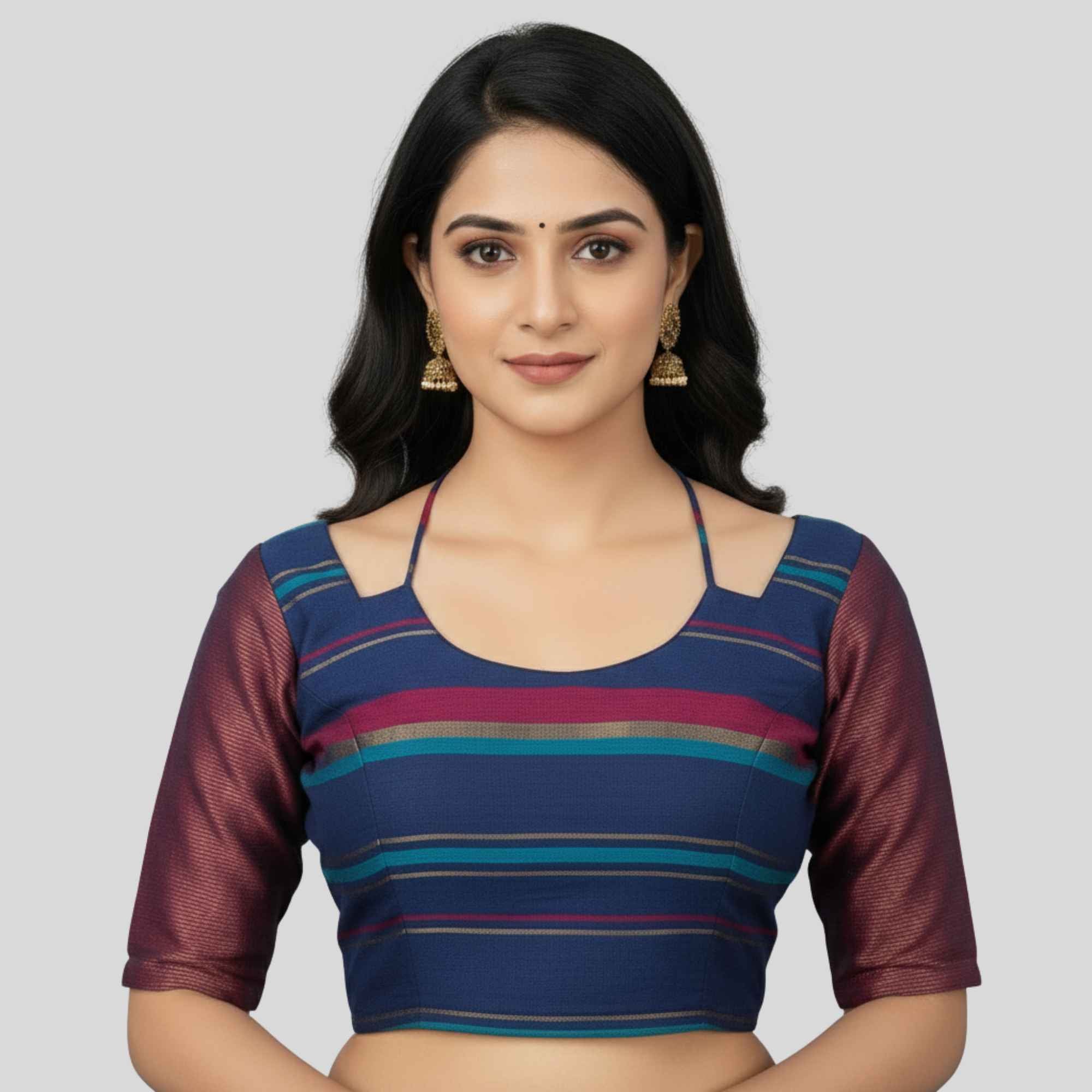 Zari Multi Color Stripes Halter Knot Elbow Sleeve