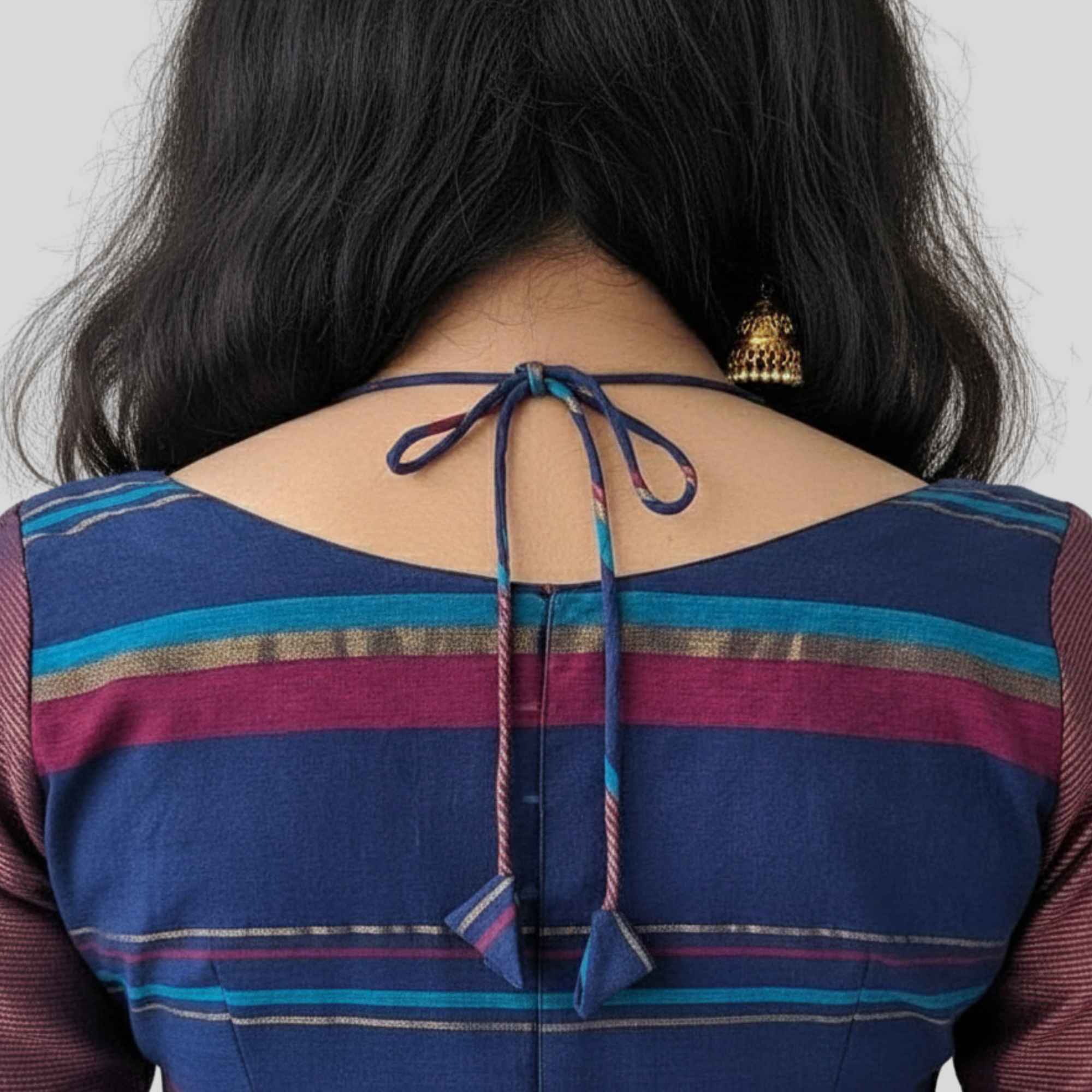 Zari Multi Color Stripes Halter Knot Elbow Sleeve