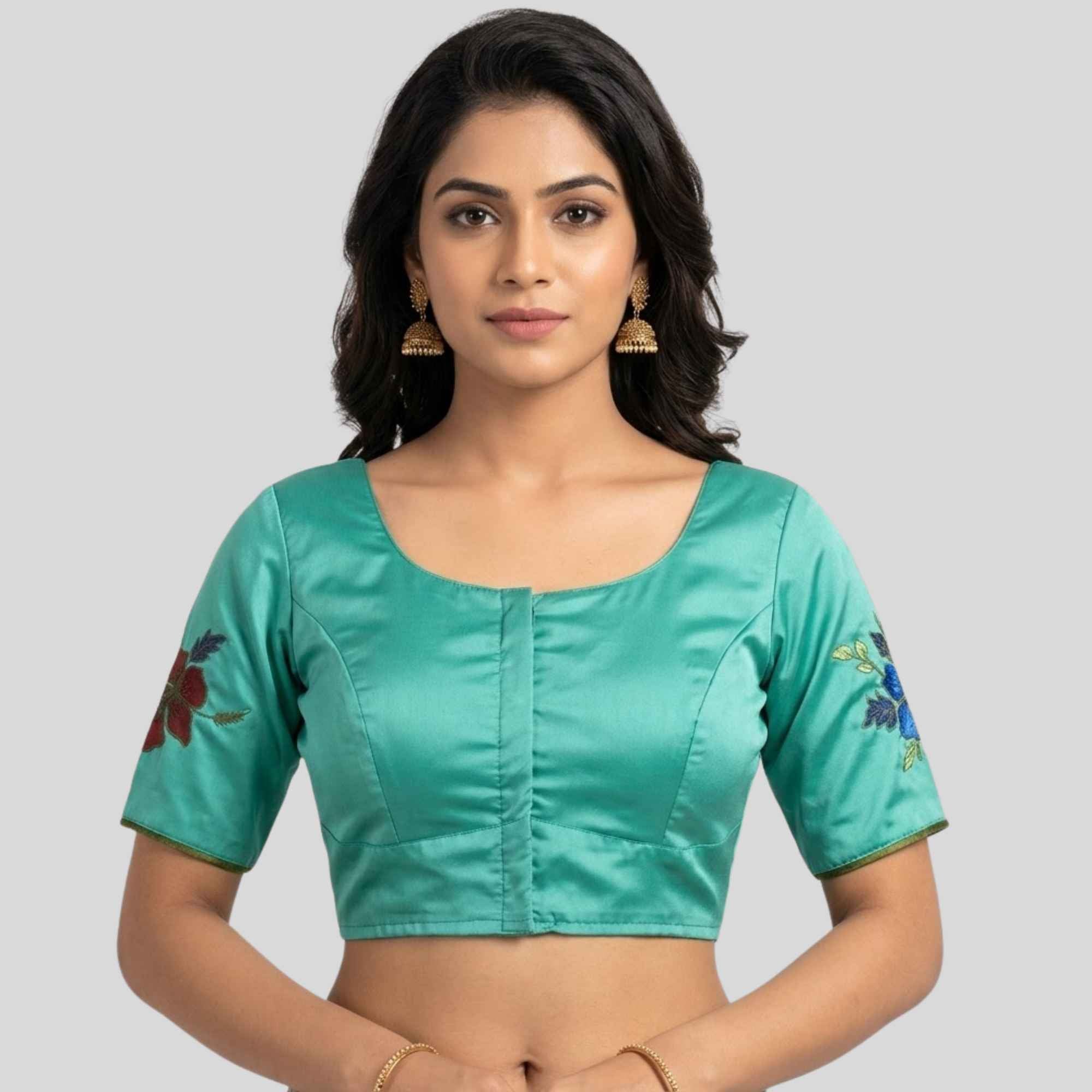 Embroidery Hand Painting SilkCotton Readymade Blouse, Made To Order