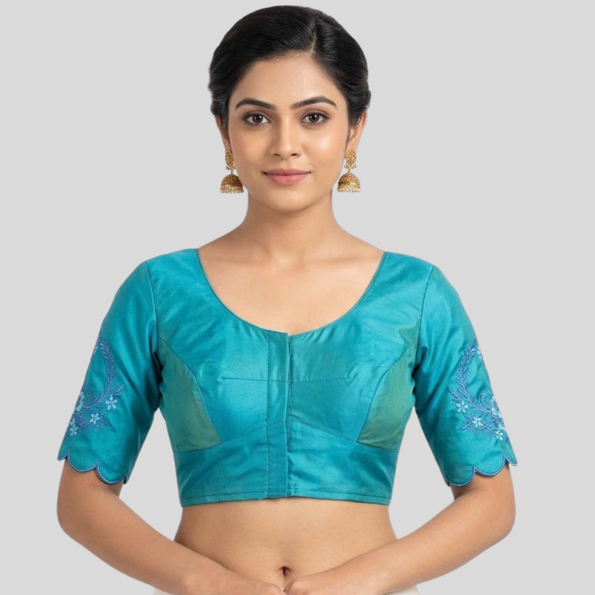 Embroidery Silk Cotton Readymade Blouse, Made To Order