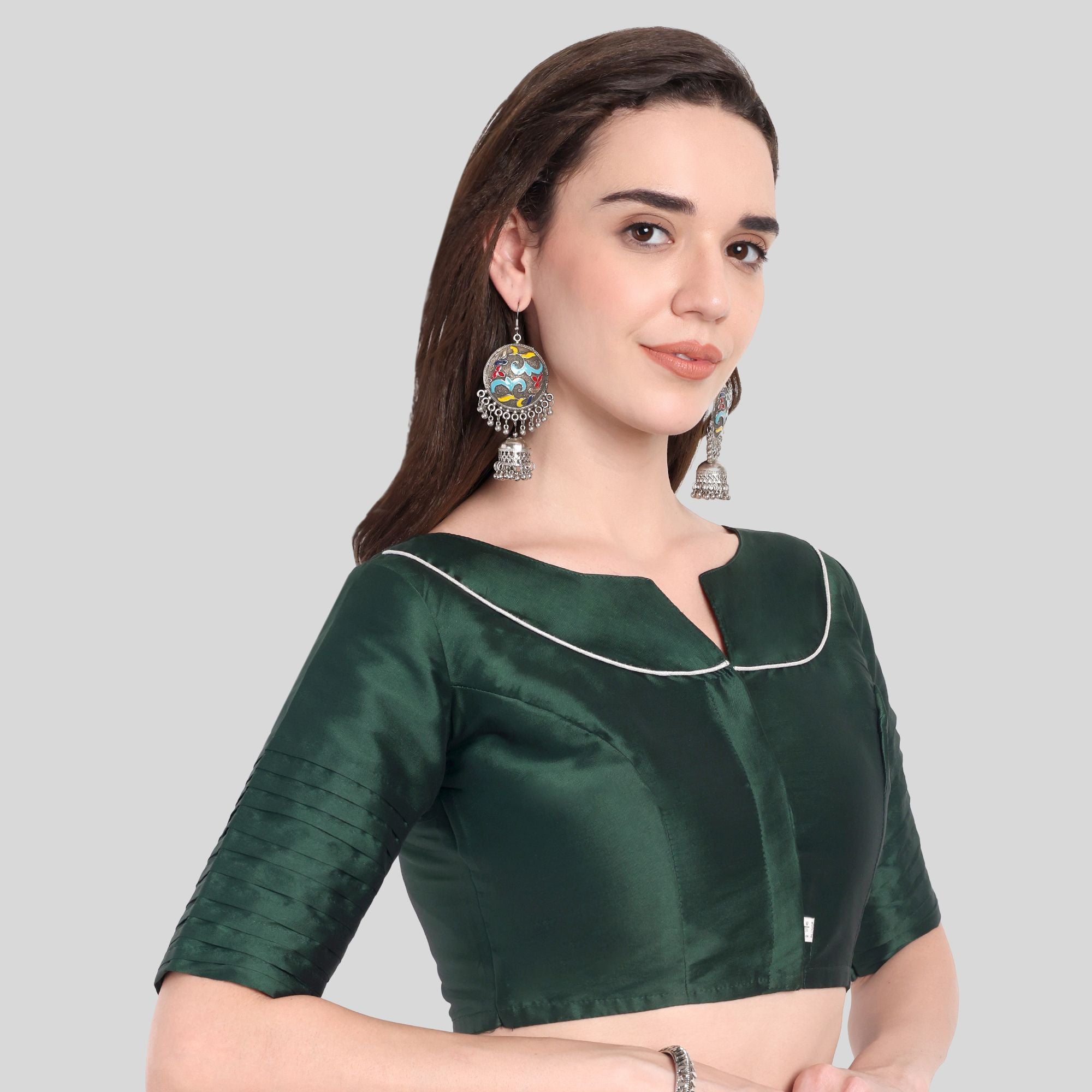 JISB Soft Silk Pleated Sleeves Readymade Blouse