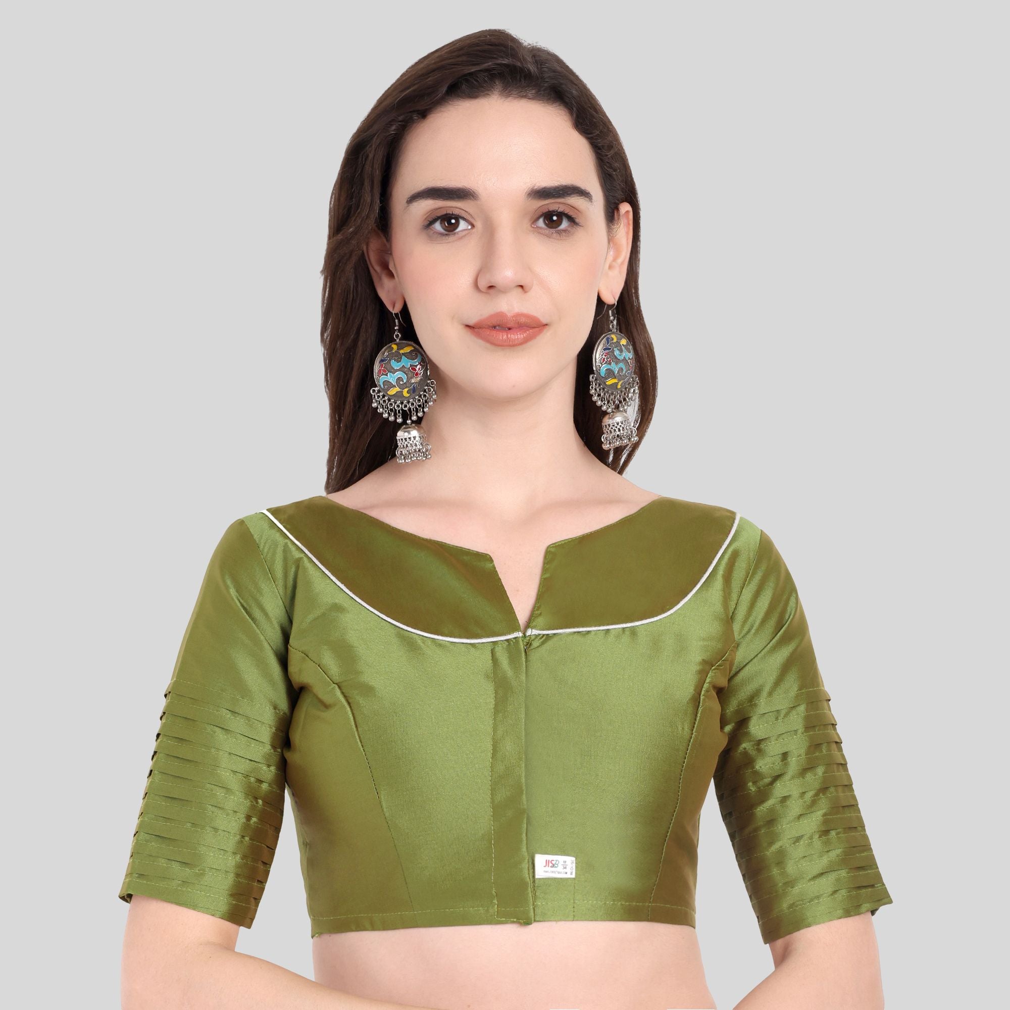 JISB Soft Silk Pleated Sleeves Readymade Blouse