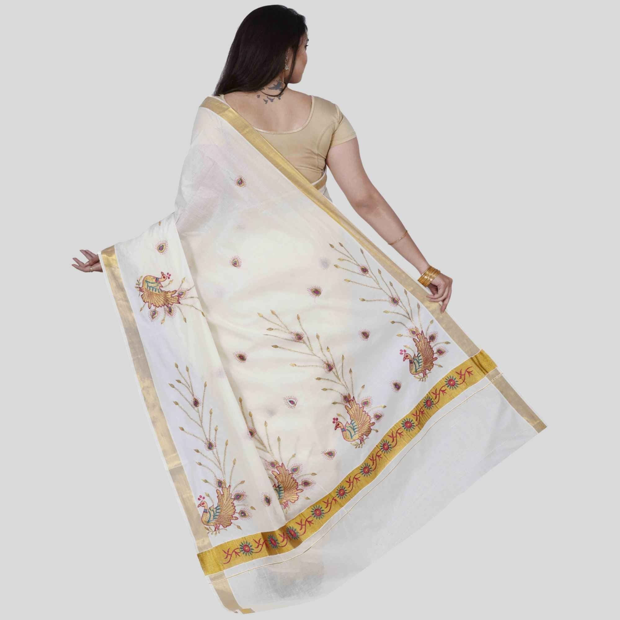 Kerala Kasavu Peacock Saree