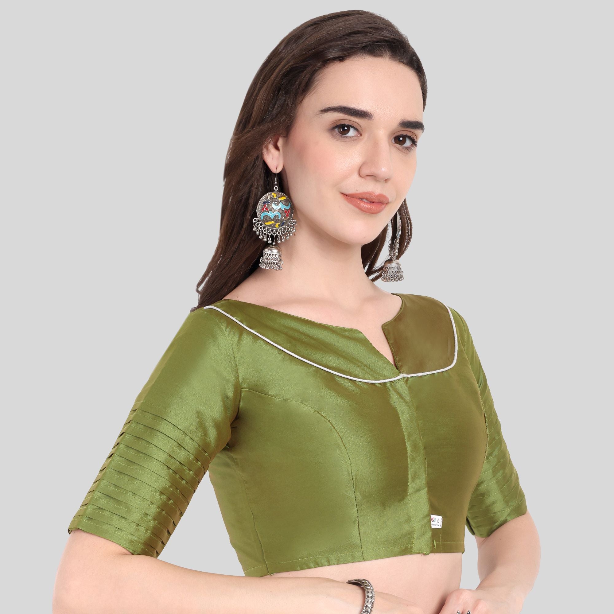 JISB Soft Silk Pleated Sleeves Readymade Blouse