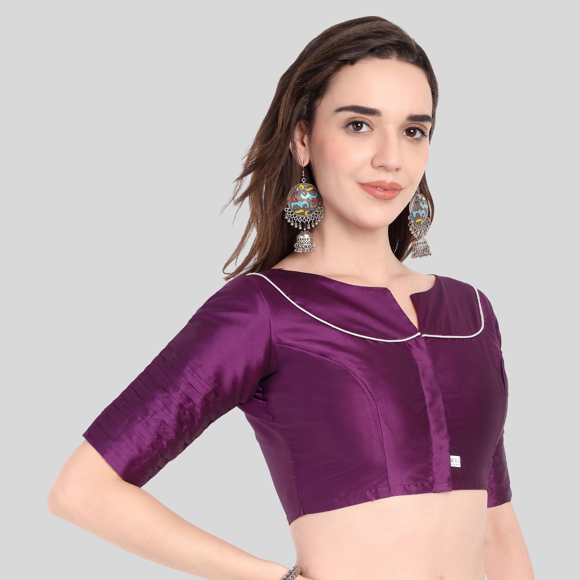 JISB Soft Silk Pleated Sleeves Readymade Blouse