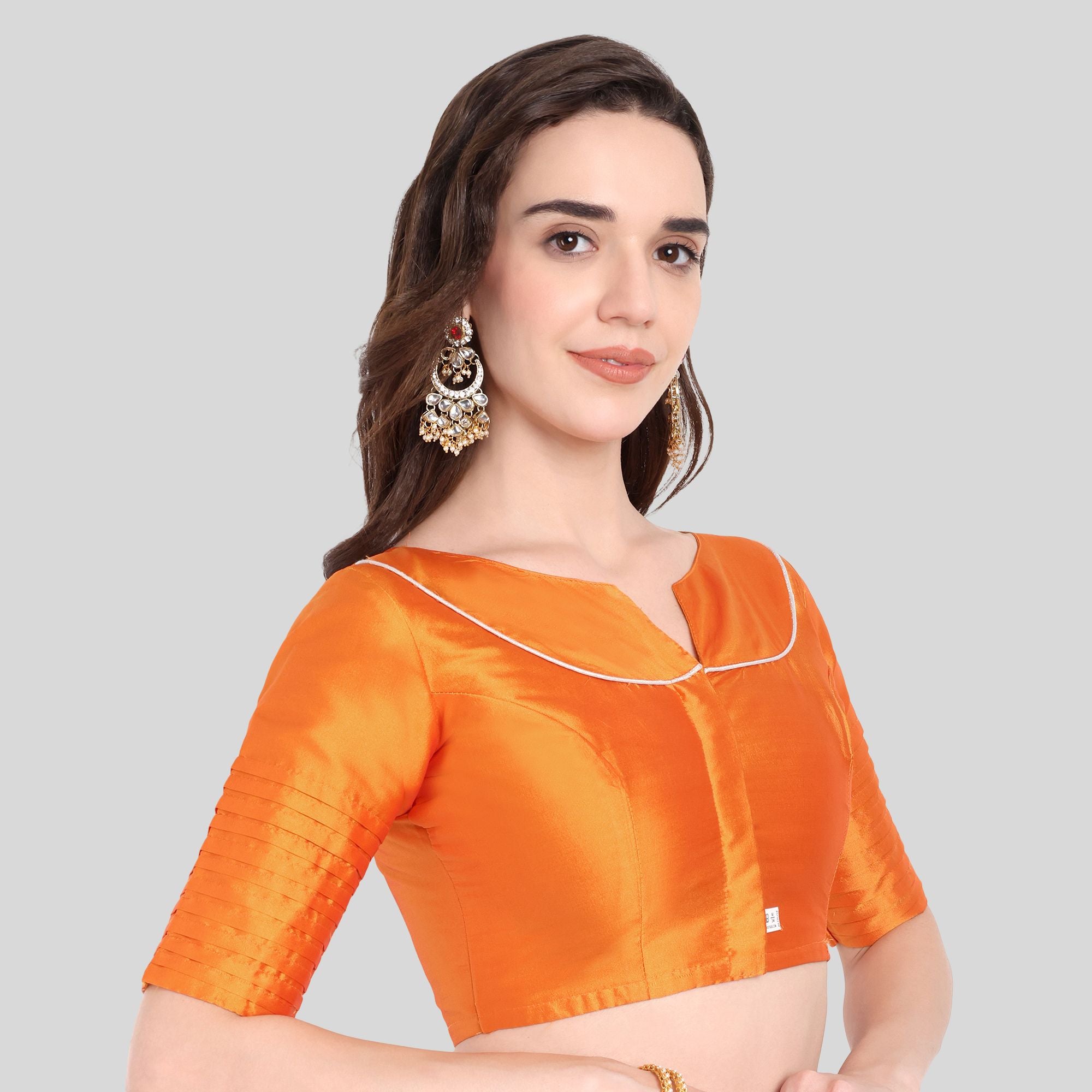 JISB Soft Silk Pleated Sleeves Readymade Blouse