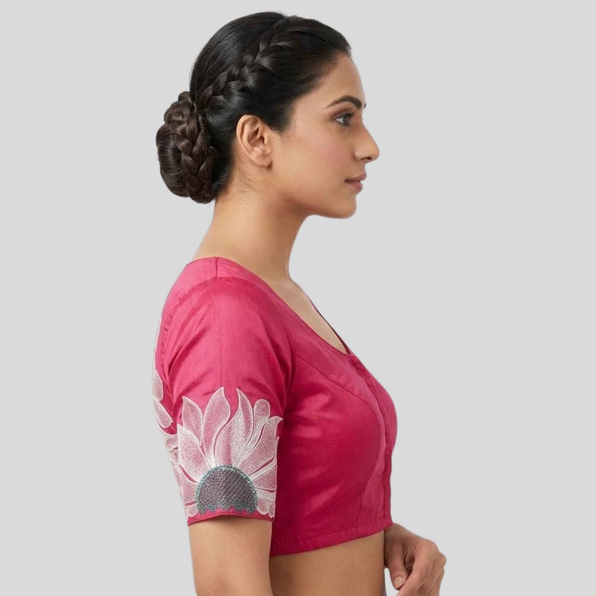 Sunflower Silk Cotton Embroidery  blouse, Made To Order