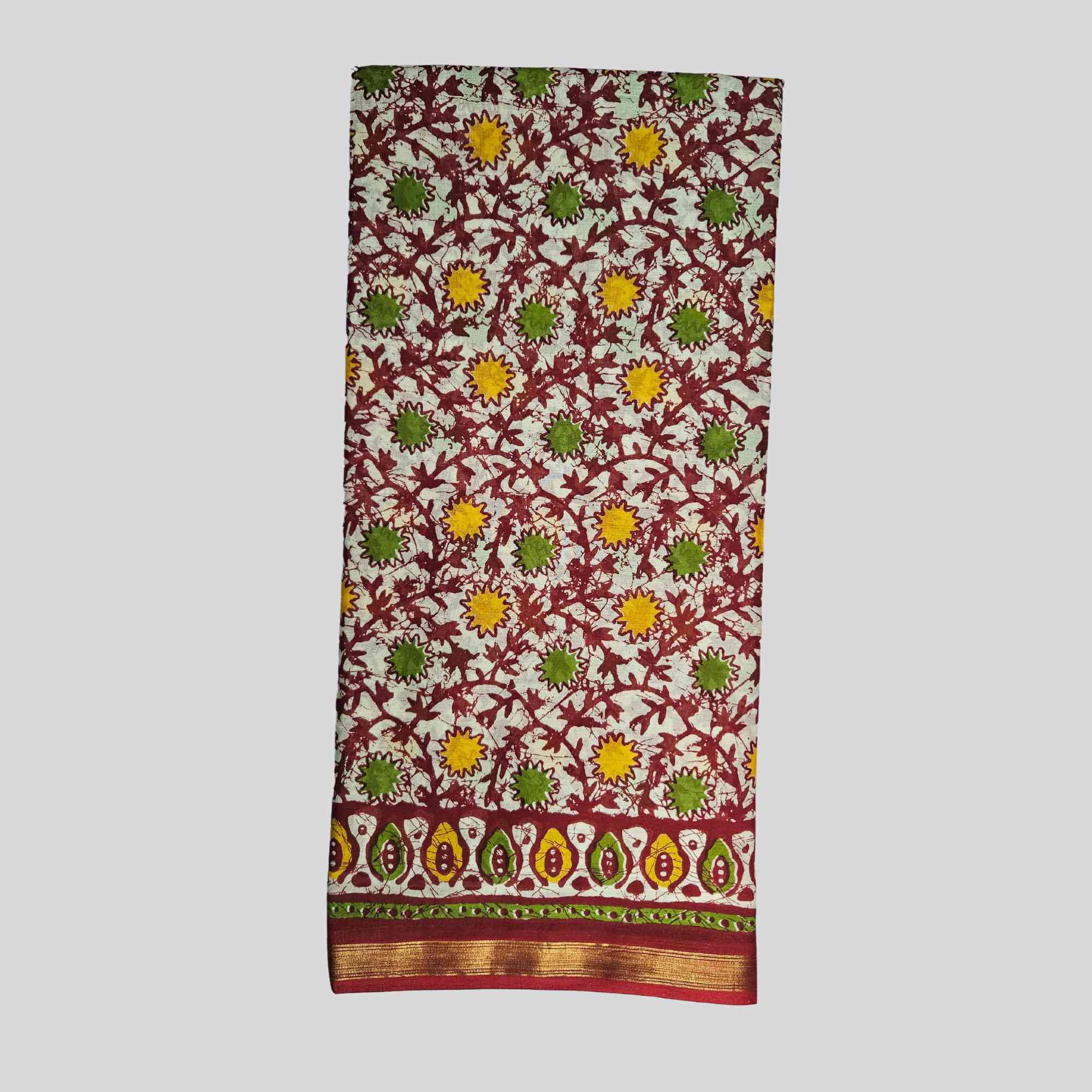 ajrakh saree with zari border