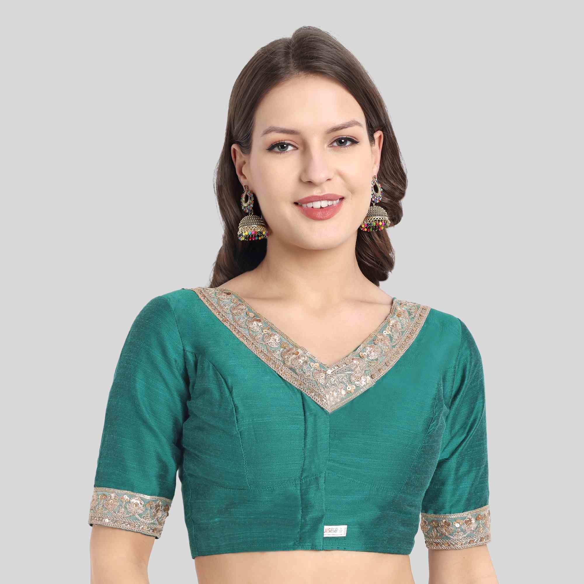 Rayon V neck Readymade blouse with Lace work
