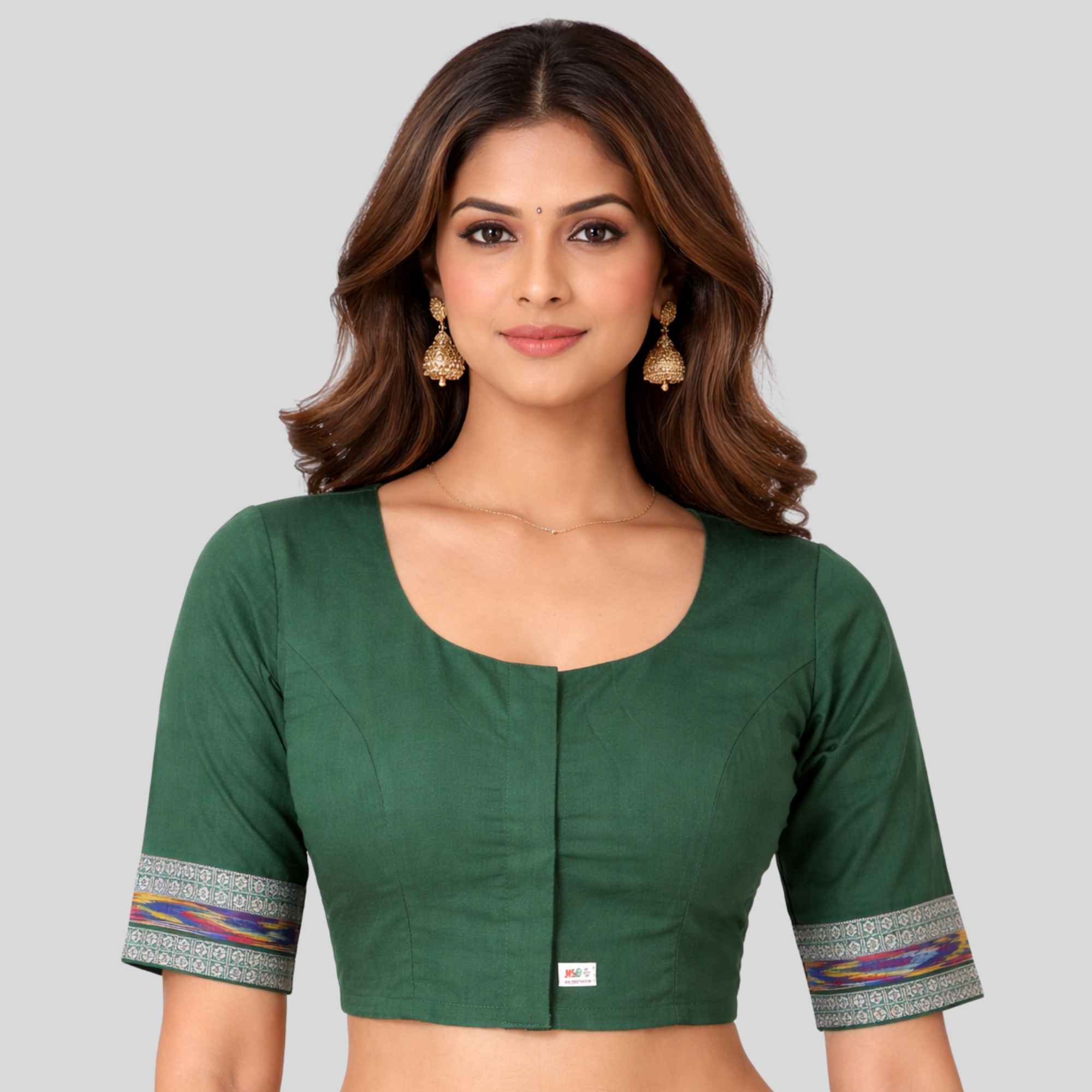 JISB Ikkat Border Princess High Neck Blouse
