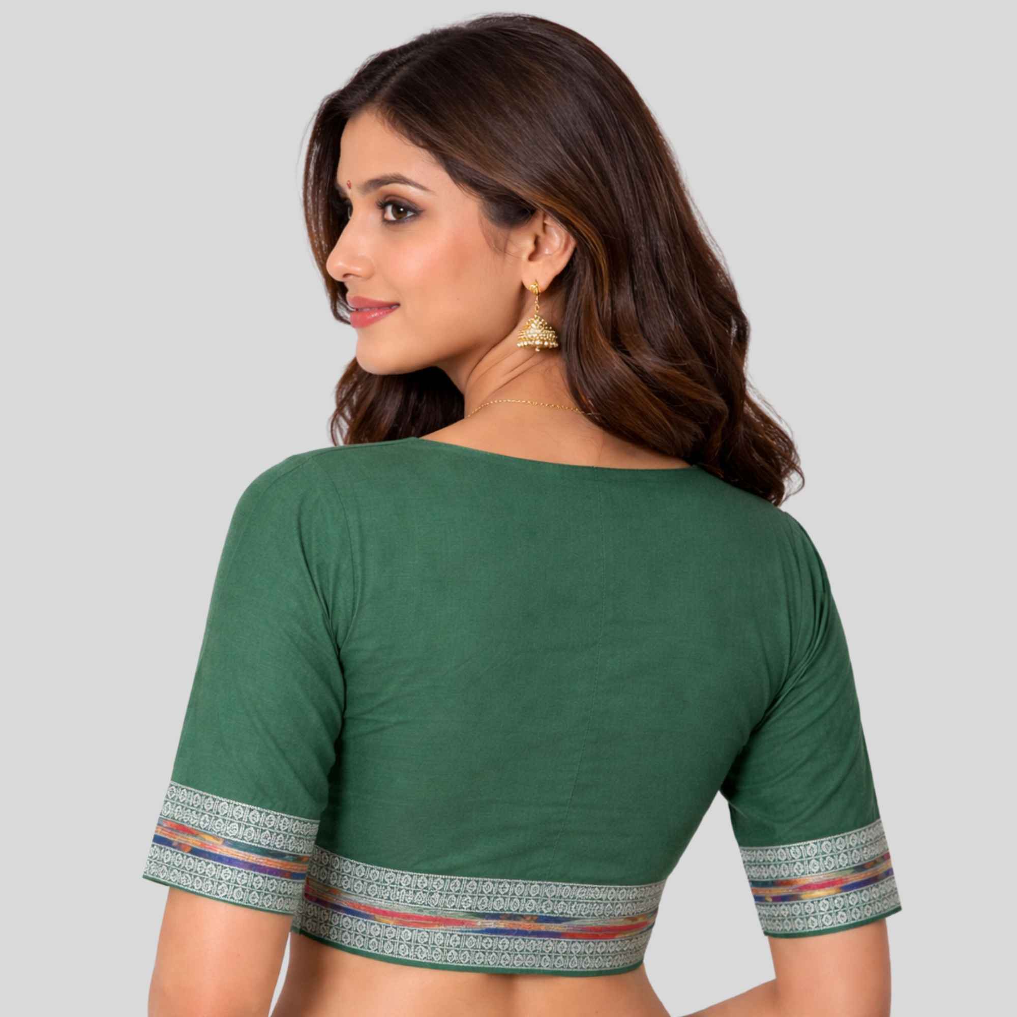 JISB Ikkat Border Princess High Neck Blouse