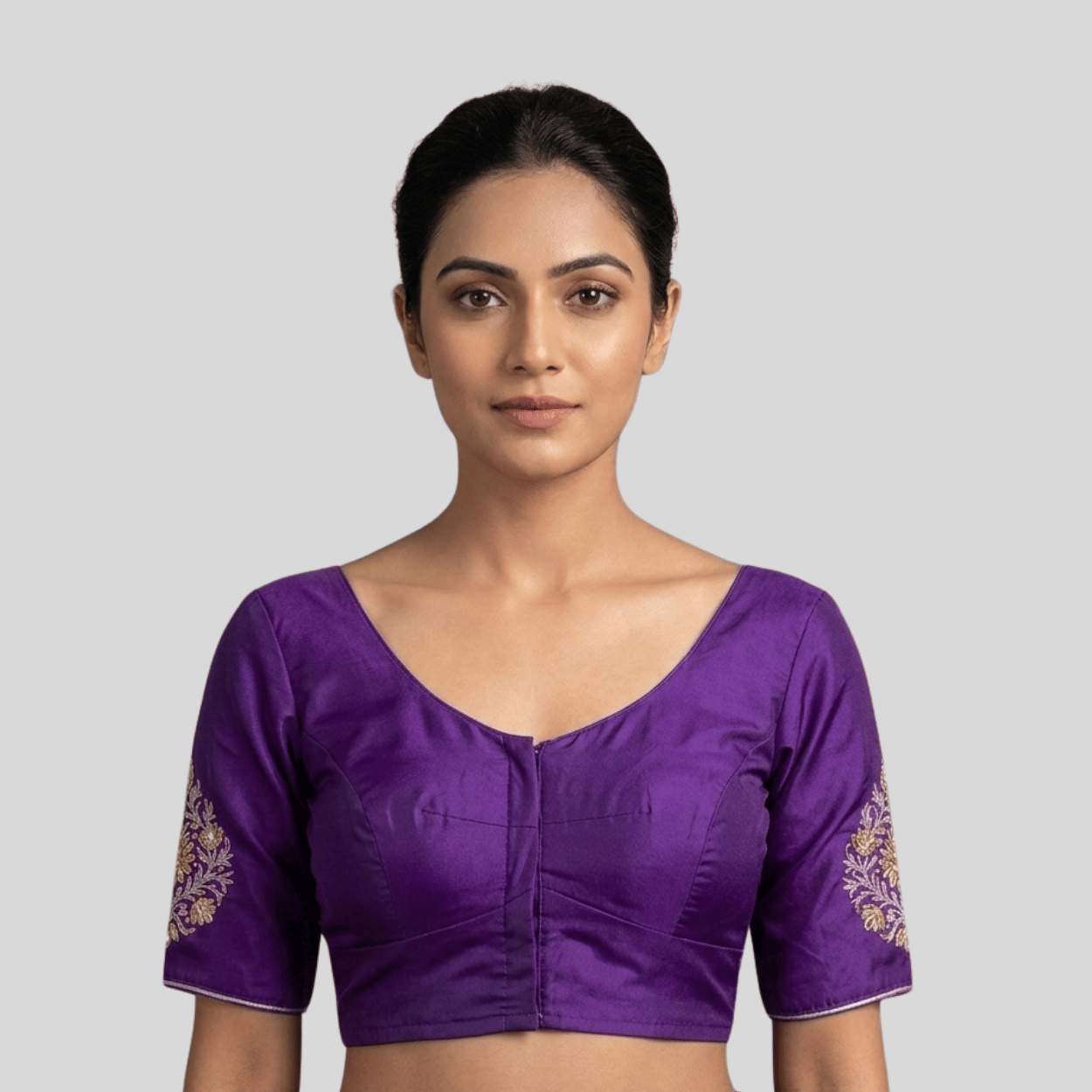 Simple Silk Cotton And Embroidery Blouse, Made To Order
