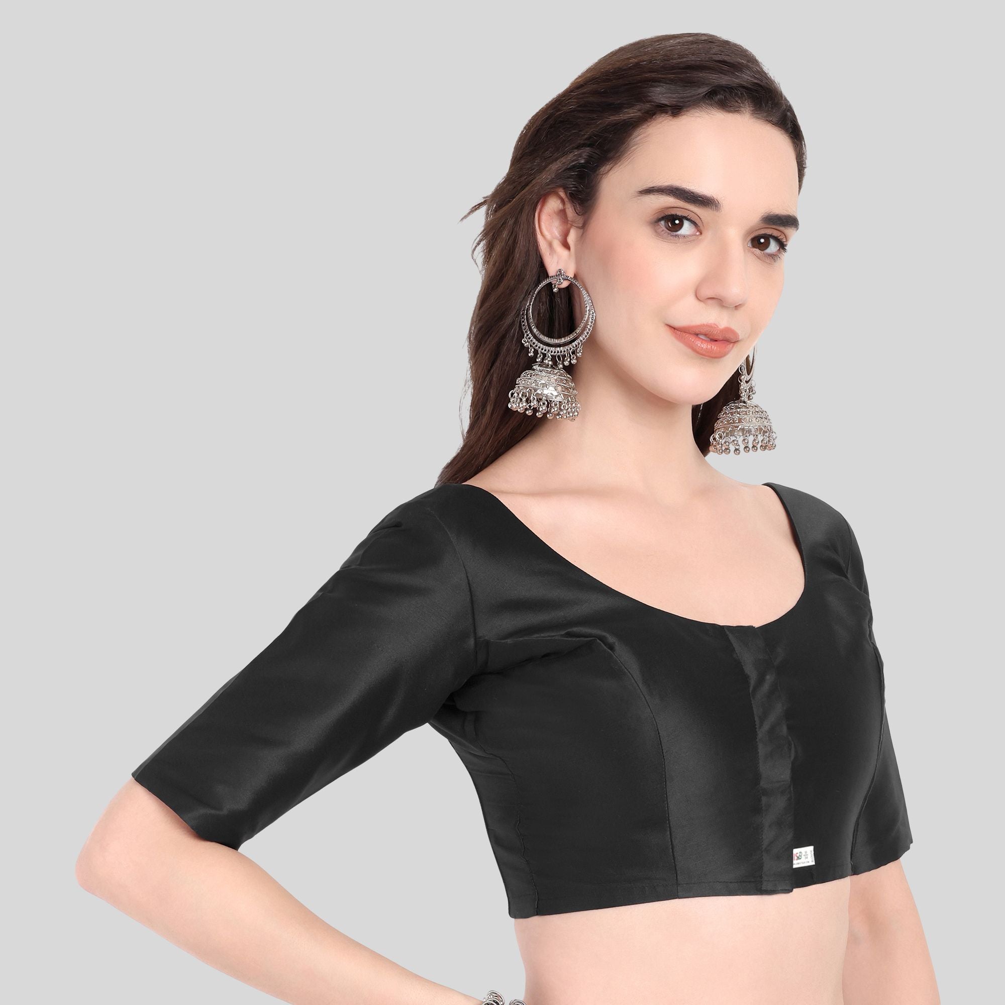 Soft Silk Lotus Pattern Back Design Elbow Sleeves Blouse – JIS