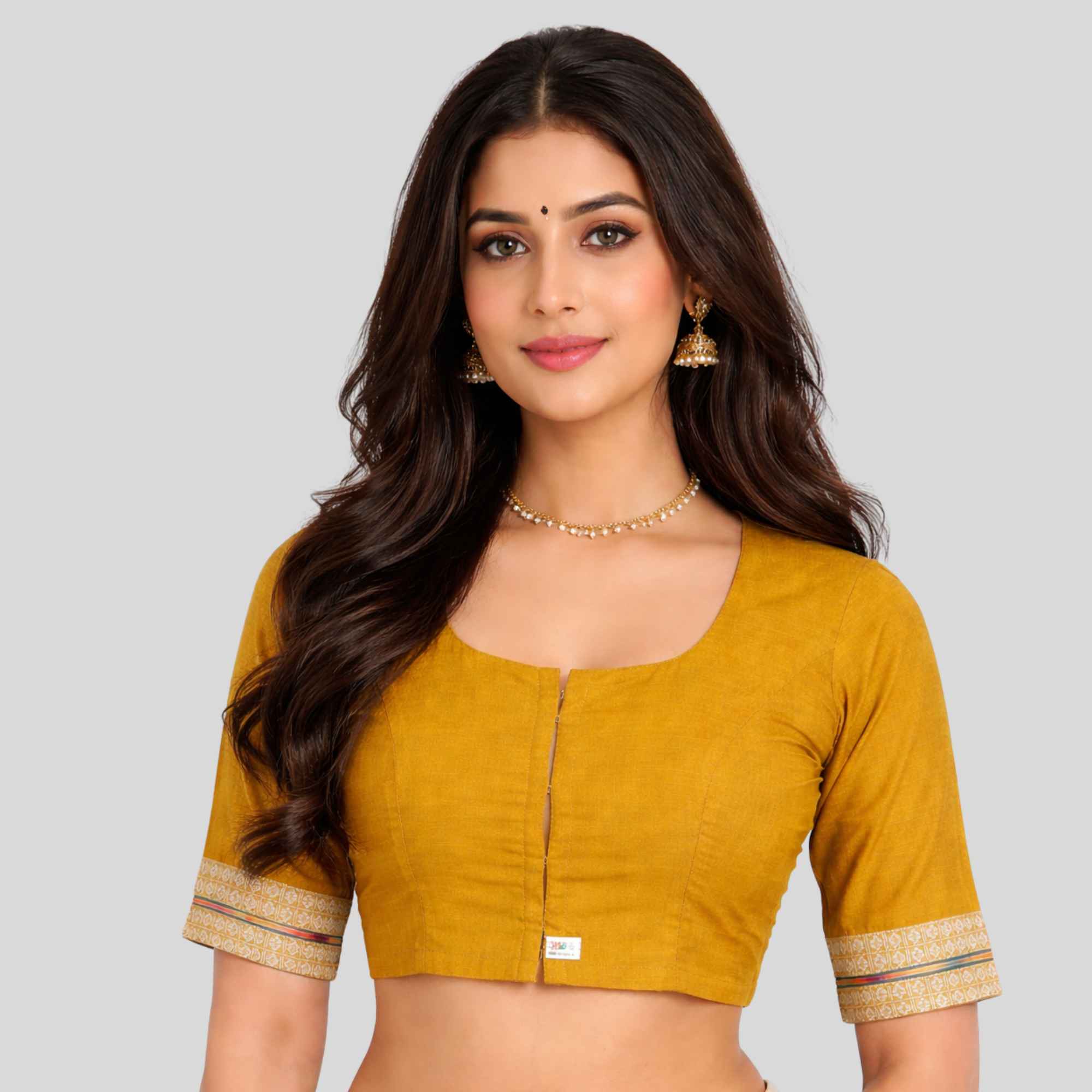 JISB Ikkat Border Princess High Neck Blouse