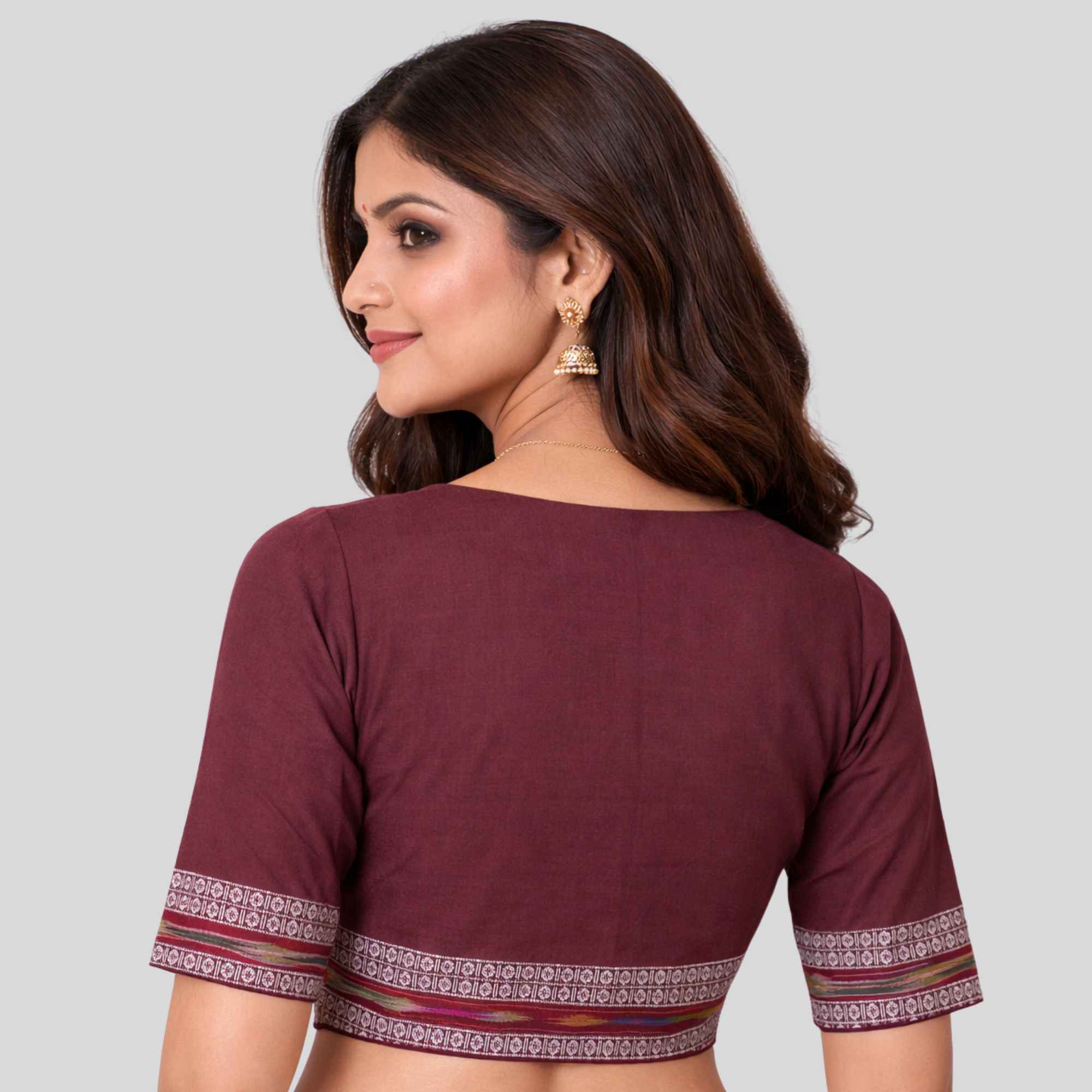 JISB Ikkat Border Princess High Neck Blouse