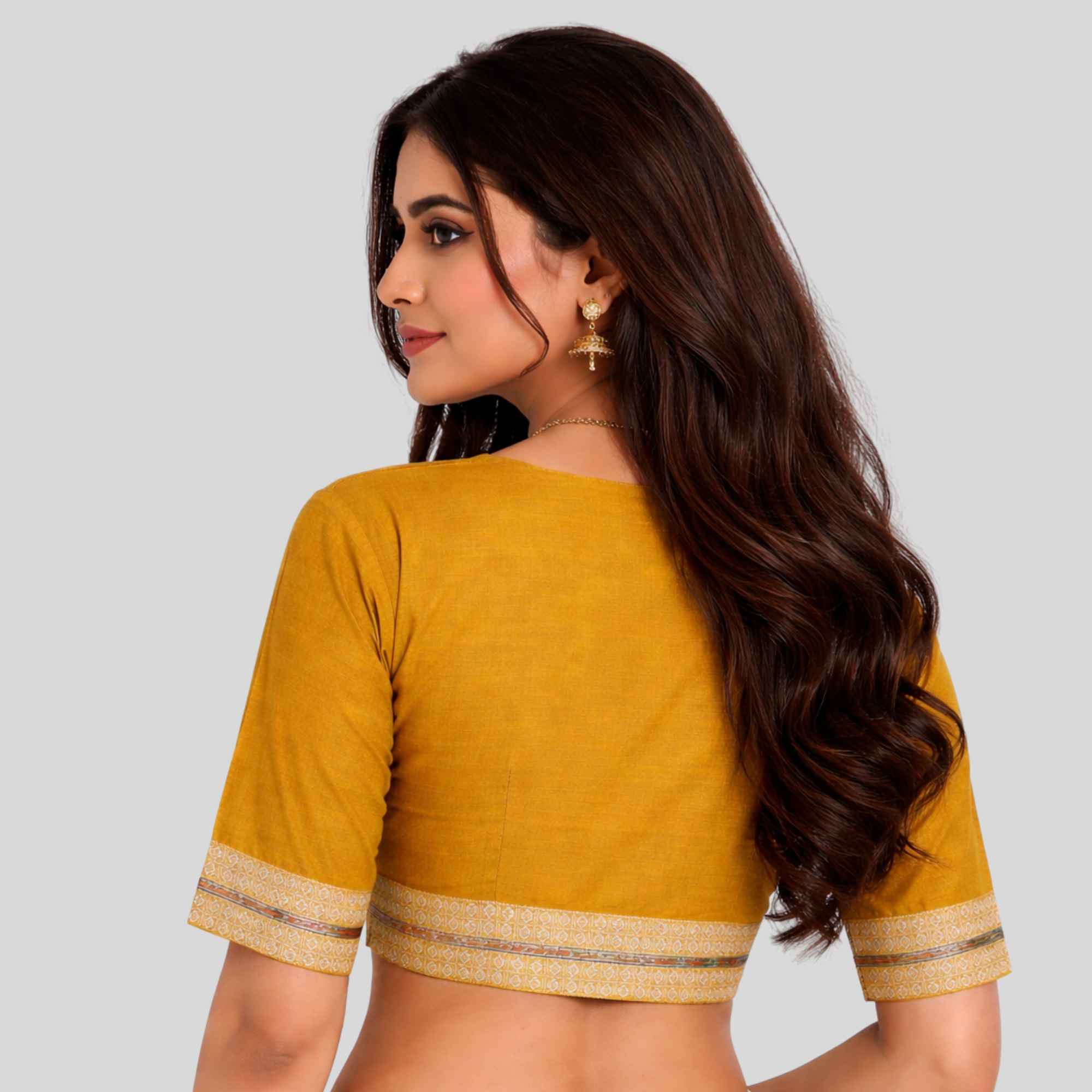 JISB Ikkat Border Princess High Neck Blouse
