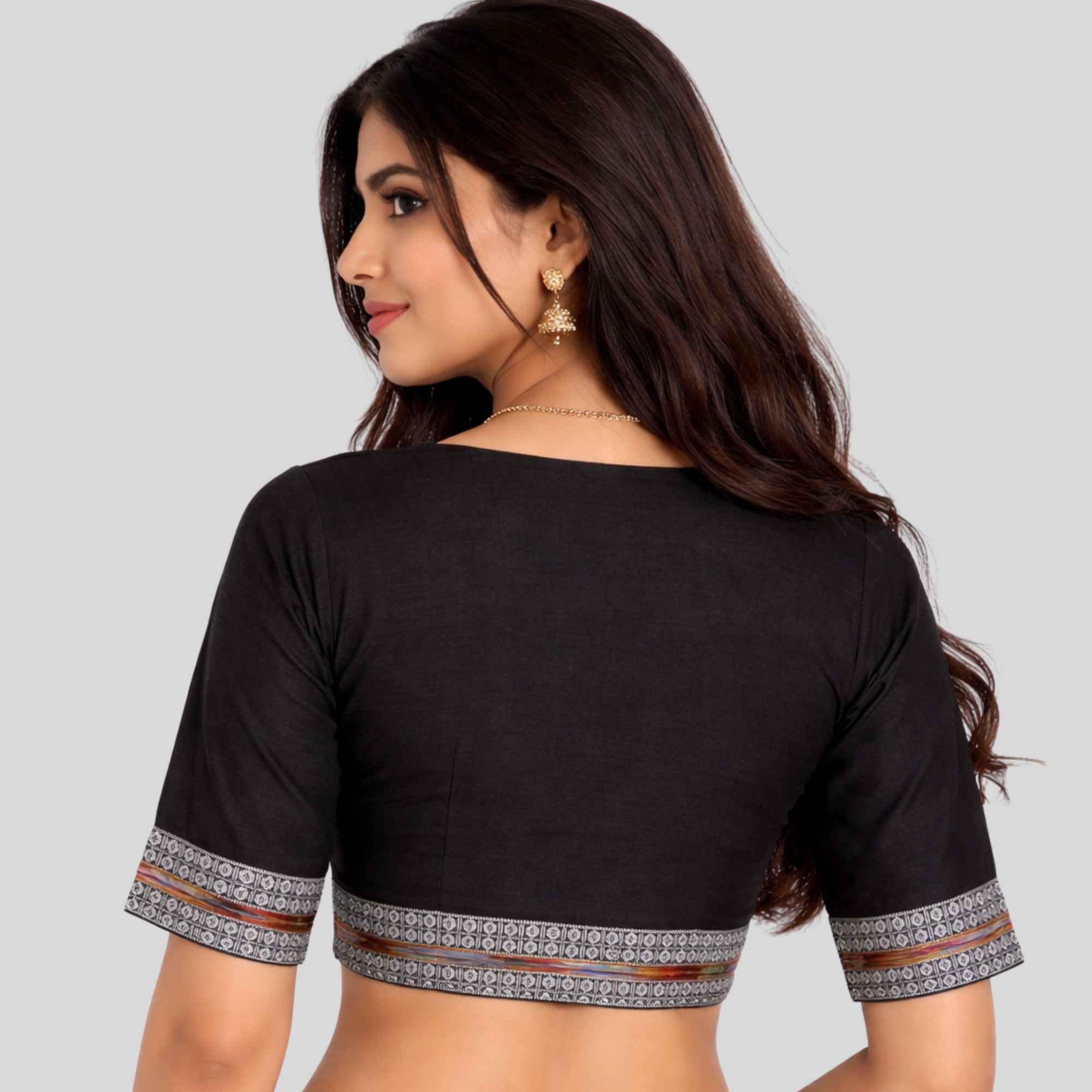 JISB Ikkat Border Princess High Neck Blouse