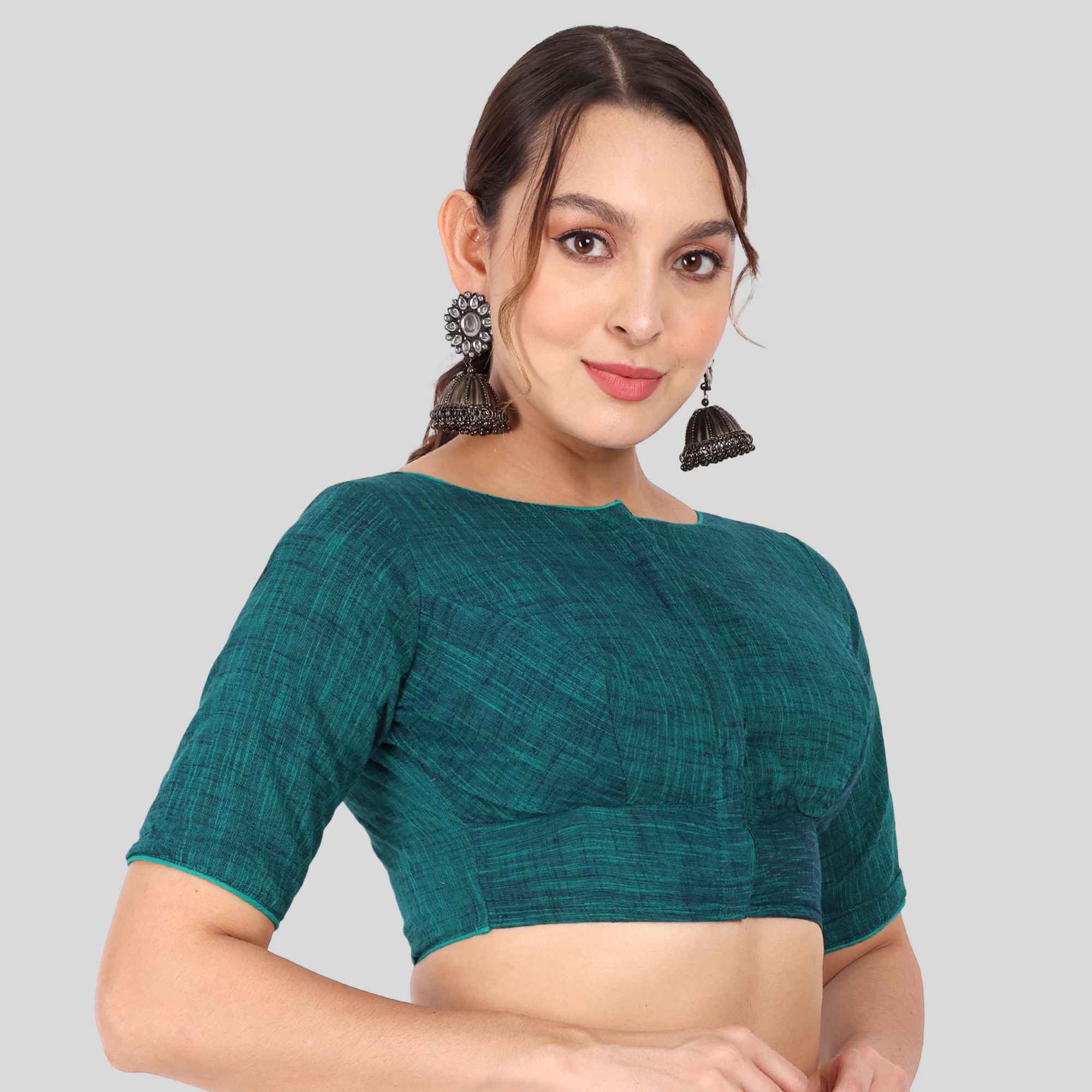 JISB Slub Cotton Back Triangle Readymade Blouse
