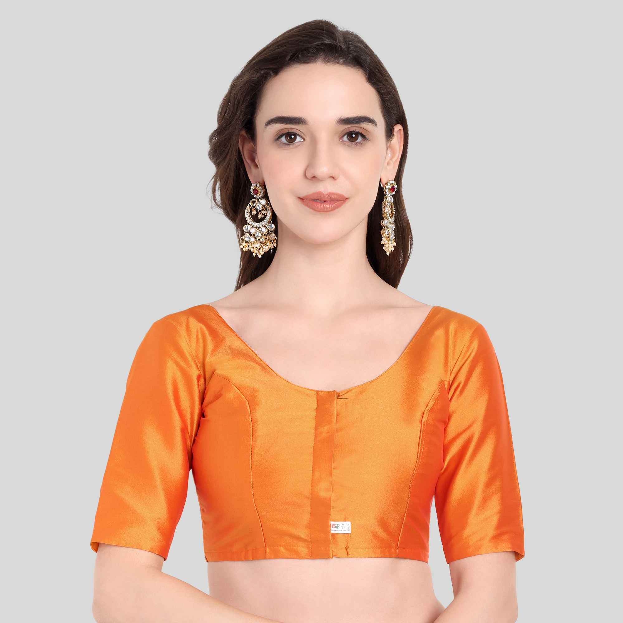 Soft Silk Lotus Pattern Back Design Elbow Sleeves Blouse