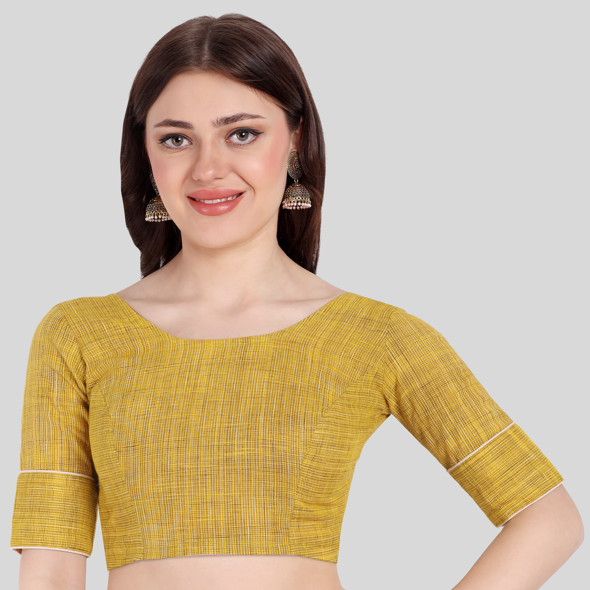 Mustard back open readymade blouse online