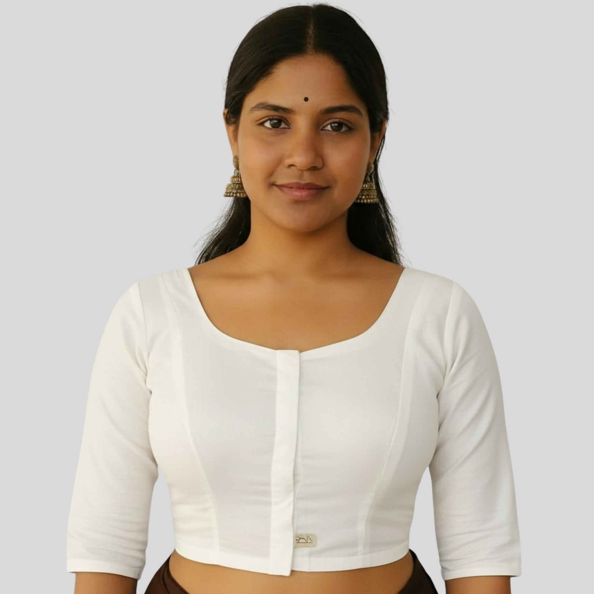 JISB Rayon Silk Shoulder Dart Elbow Sleeve Blouse