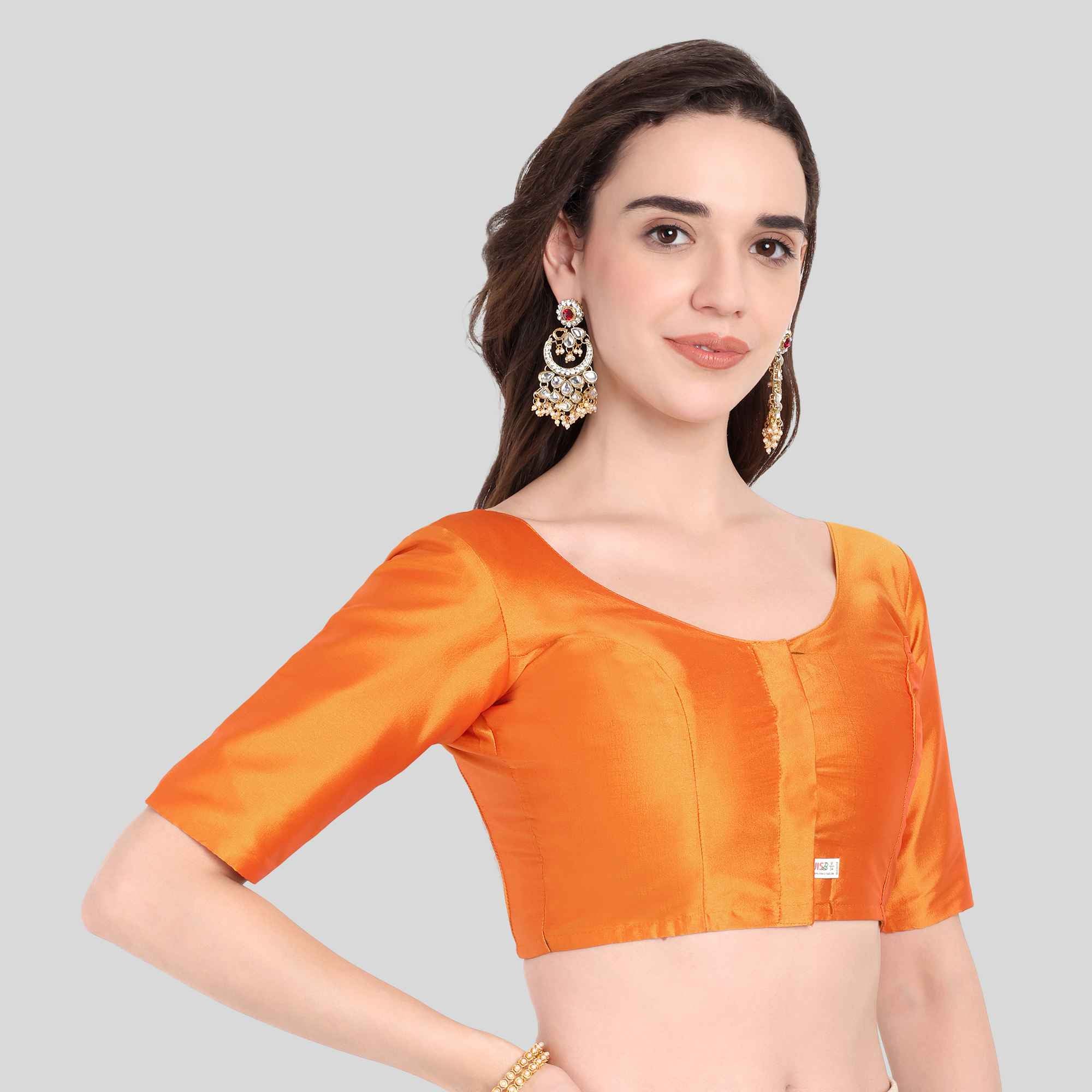 Soft Silk Lotus Pattern Back Design Elbow Sleeves Blouse