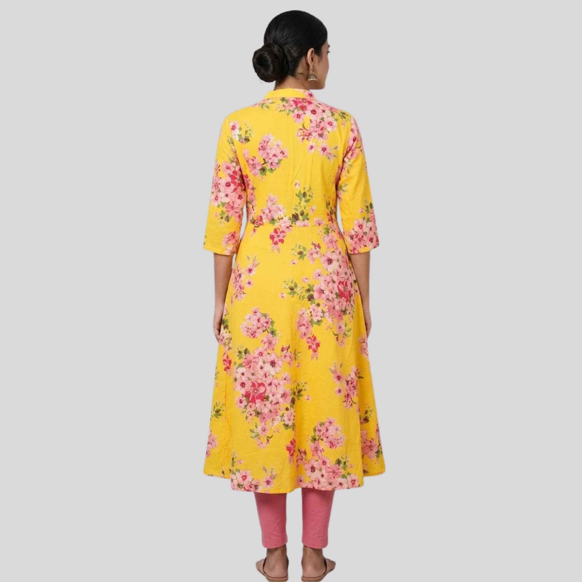 Printed Cotton Kurti With Collar Neck and panel cut