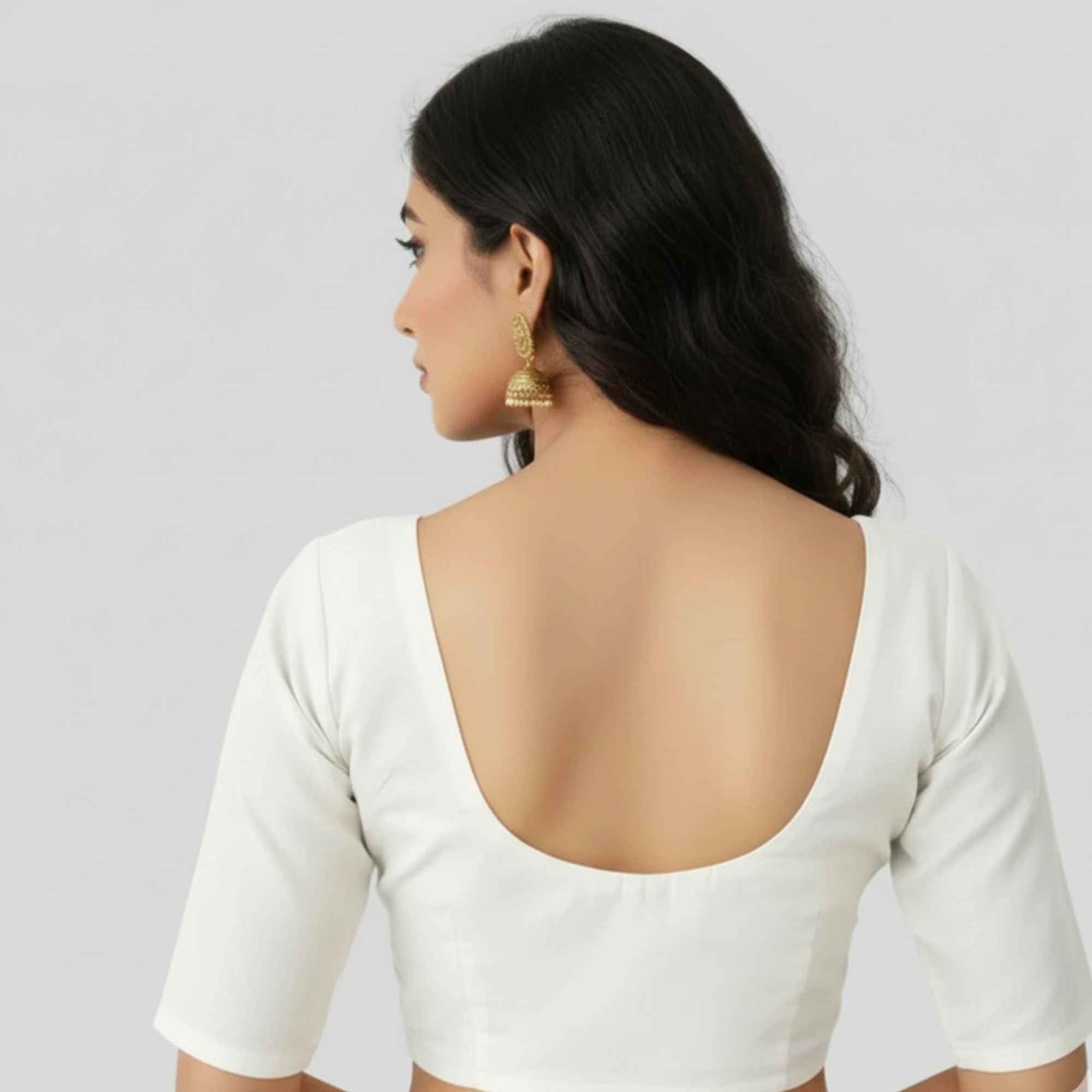 JISB Rayon Silk Shoulder Dart Elbow Sleeve Blouse