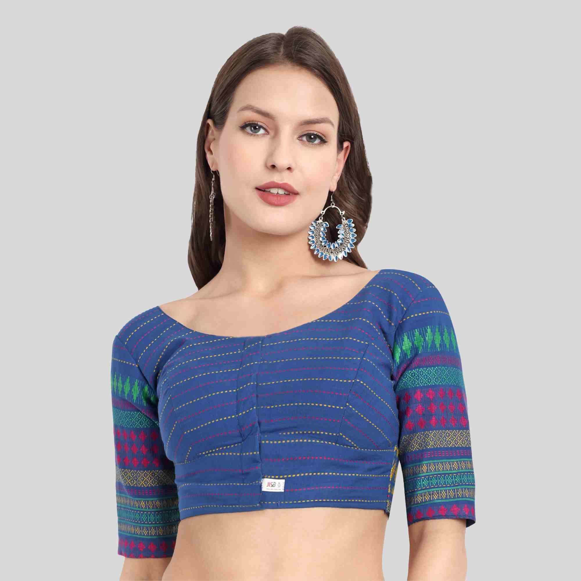 Cotton Border design Elbow blouse online