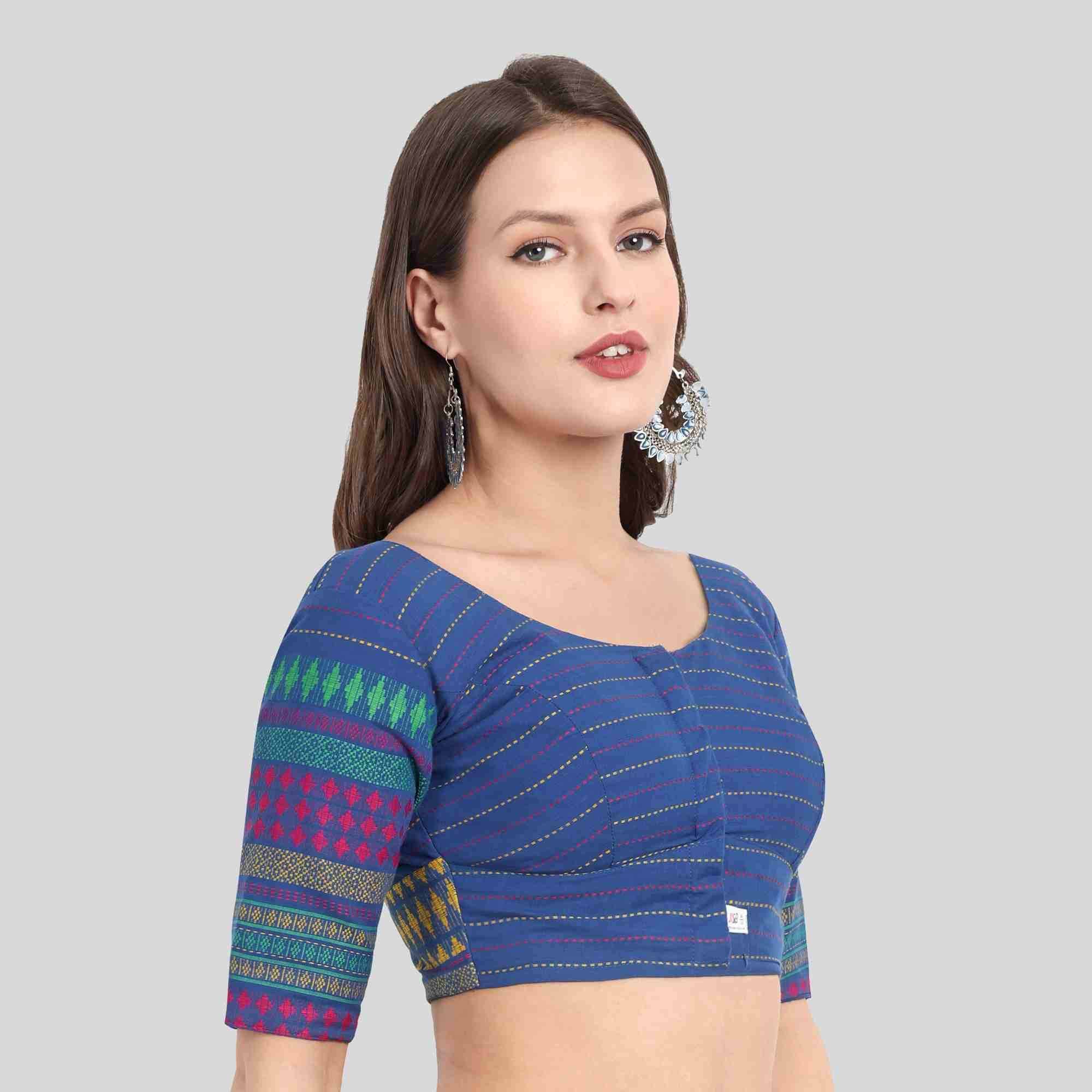 Readymade blouse with Border design in ink blue color