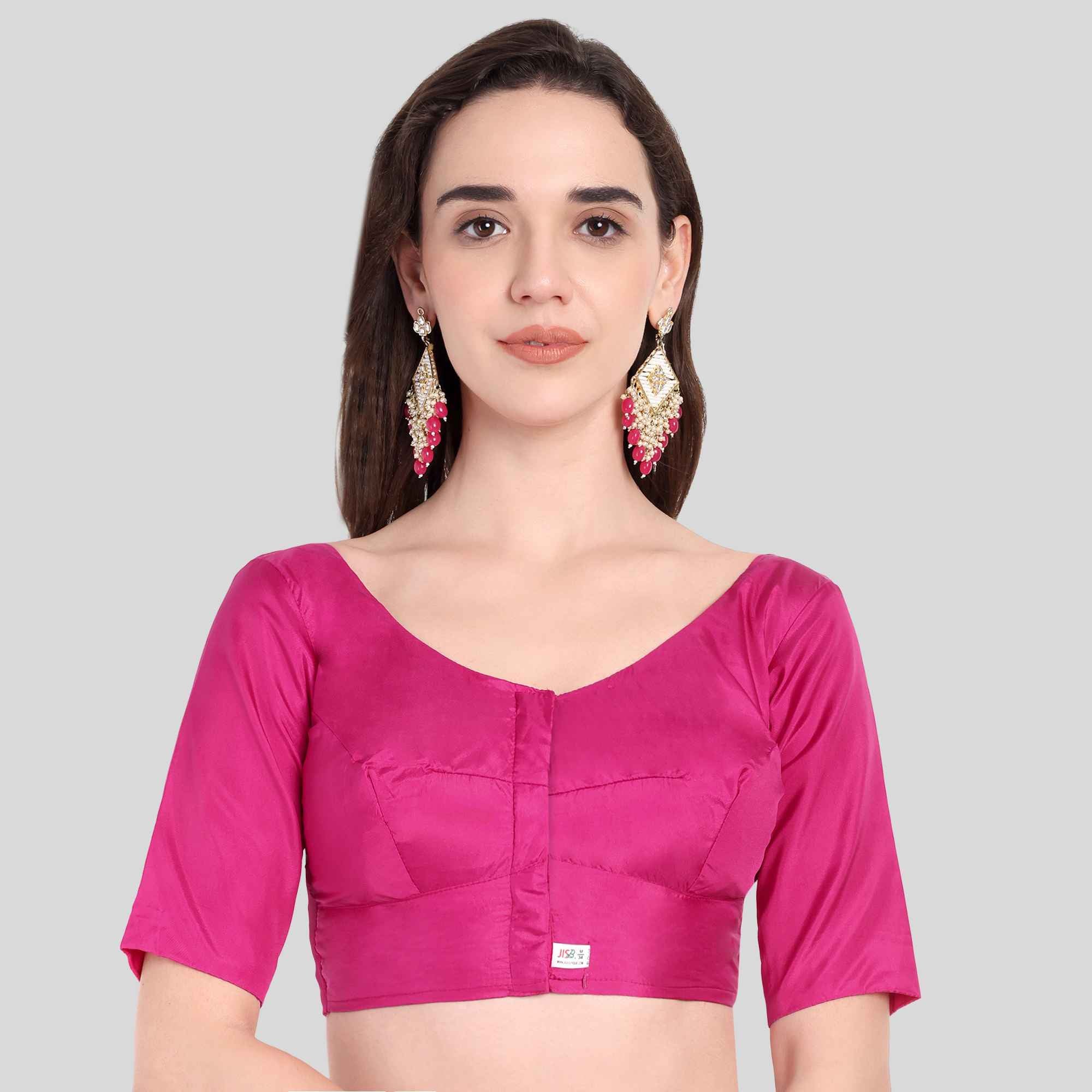 Silk Cotton Readymade Blouse With Elbow Sleeve