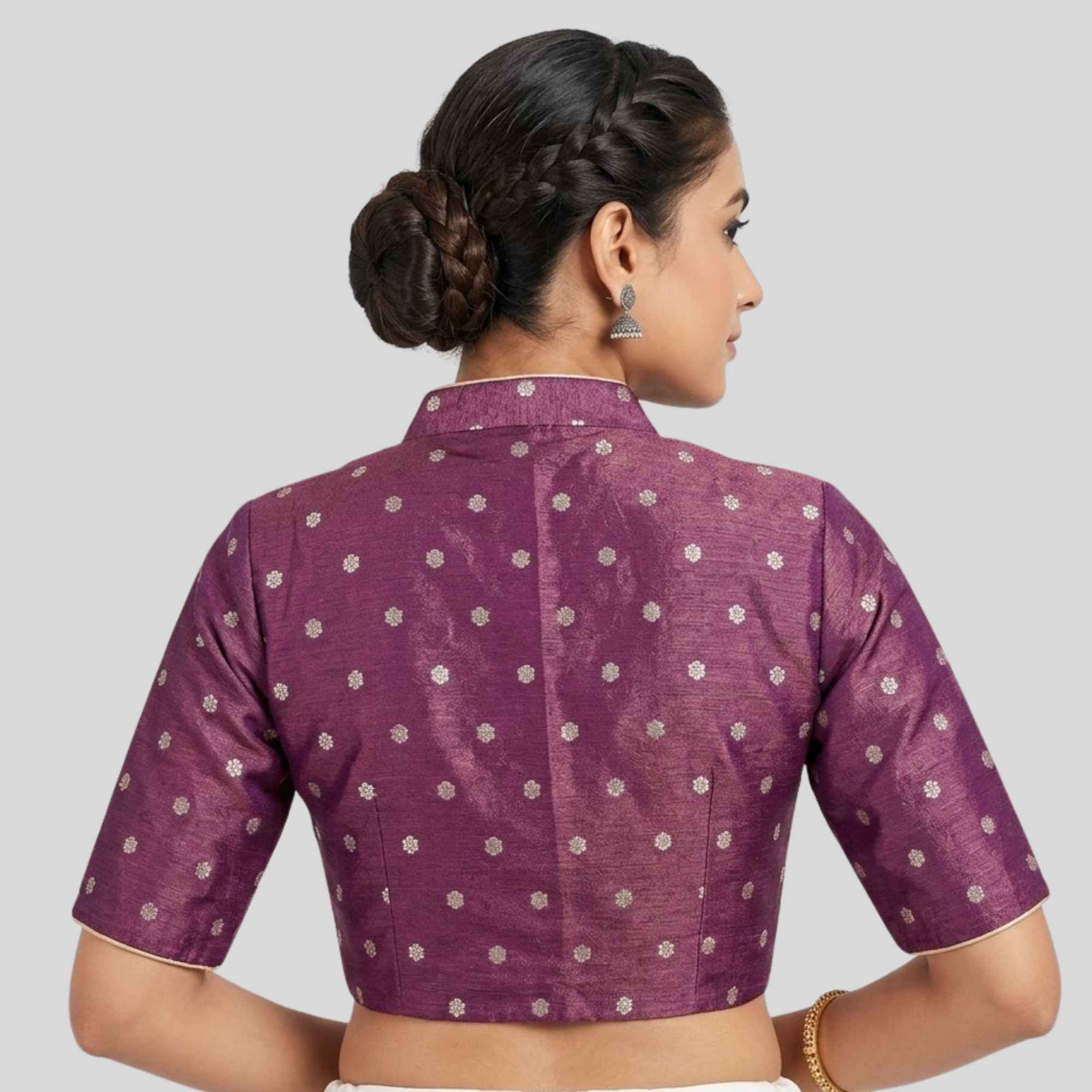Tissue butta High neck Elbow Sleeve Blouse