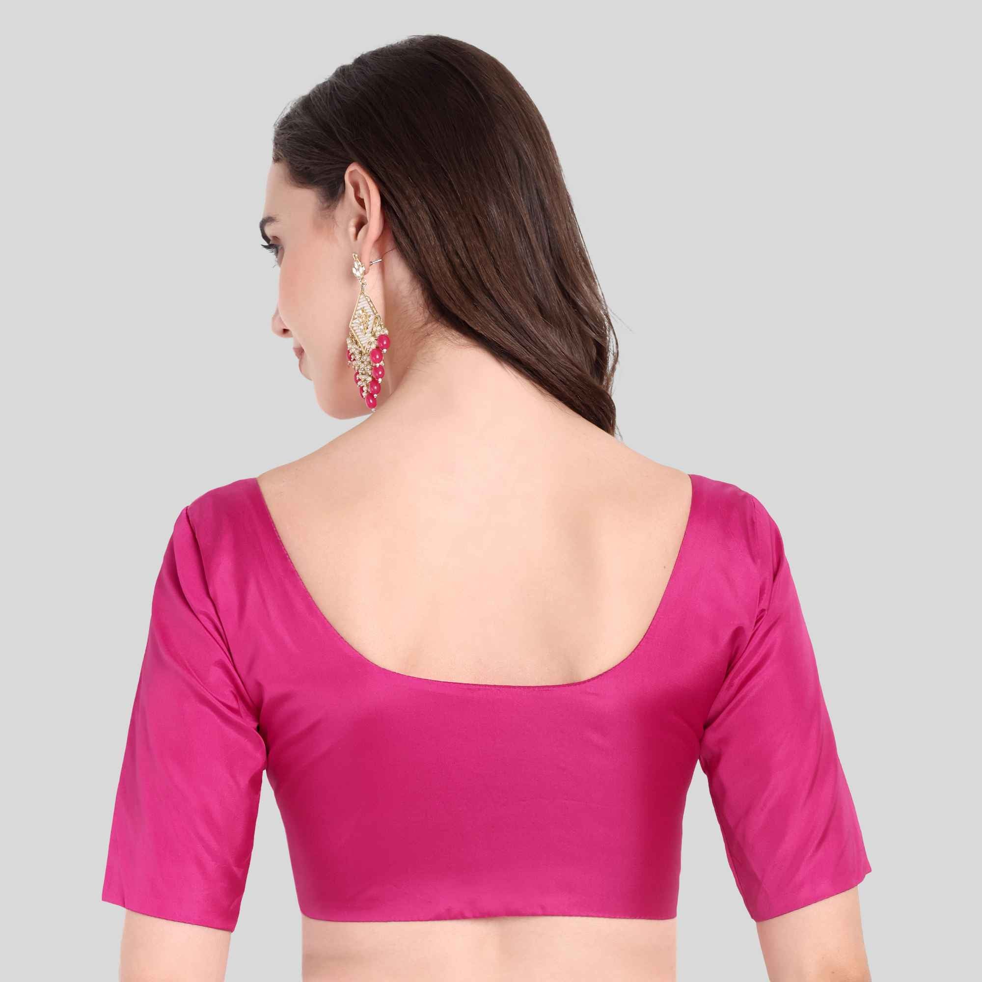 Silk Cotton Readymade Blouse With Elbow Sleeve