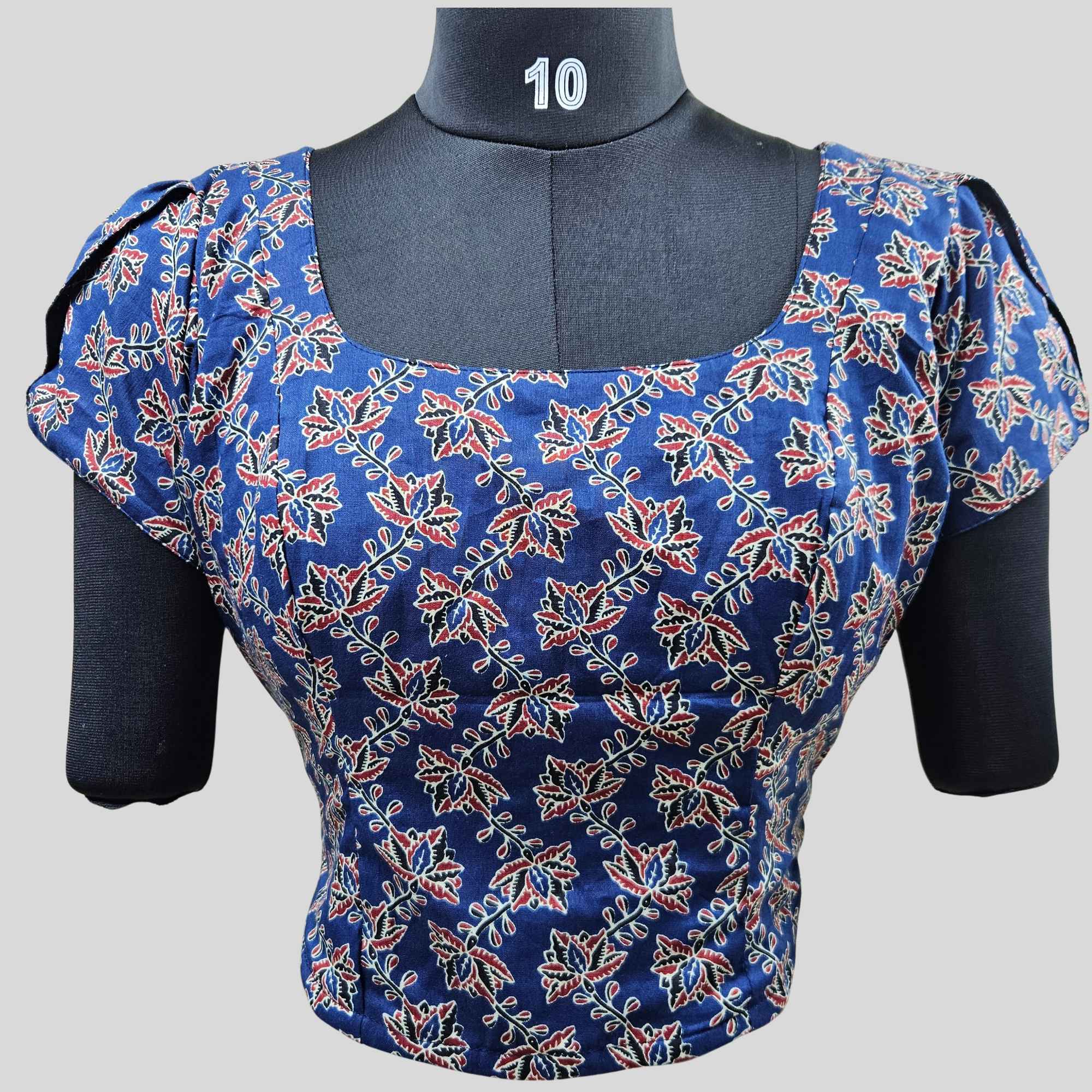 Printed Cotton Corset  With Overlap Puff Sleeve Blouse