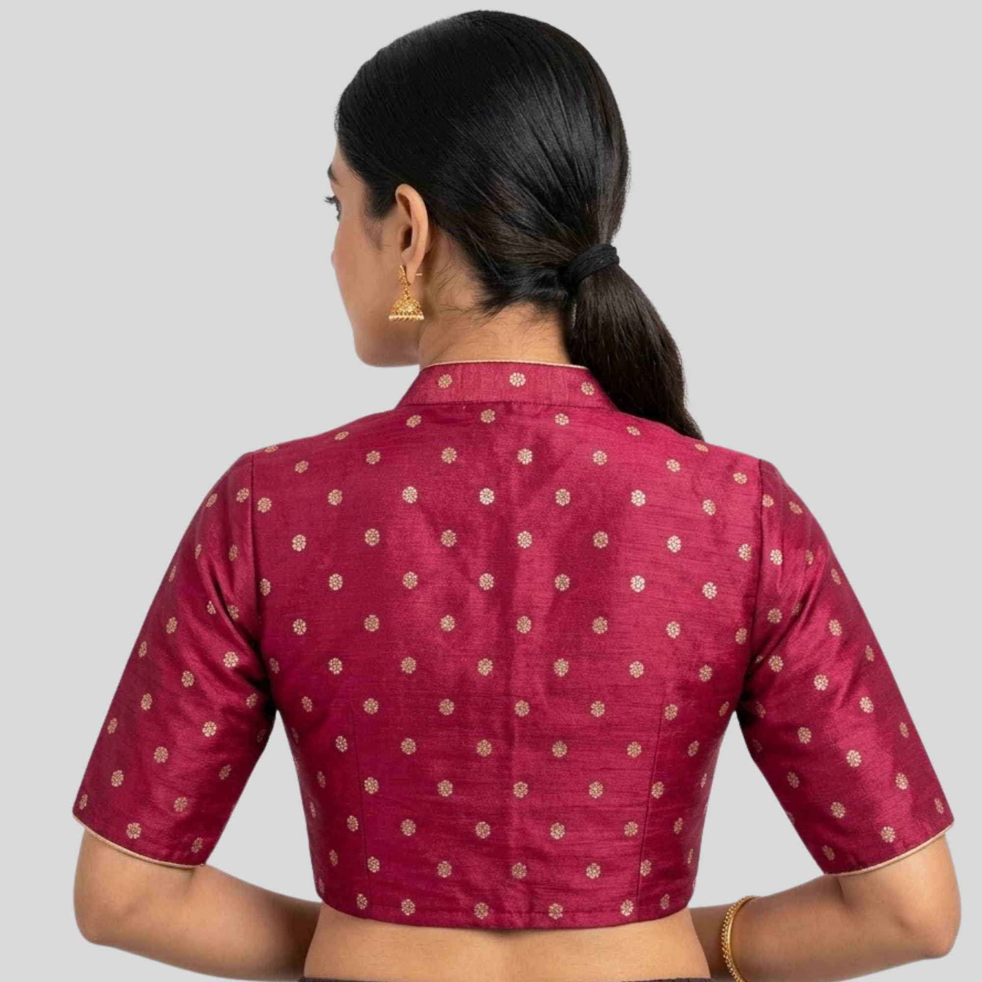 Tissue butta High neck Elbow Sleeve Blouse