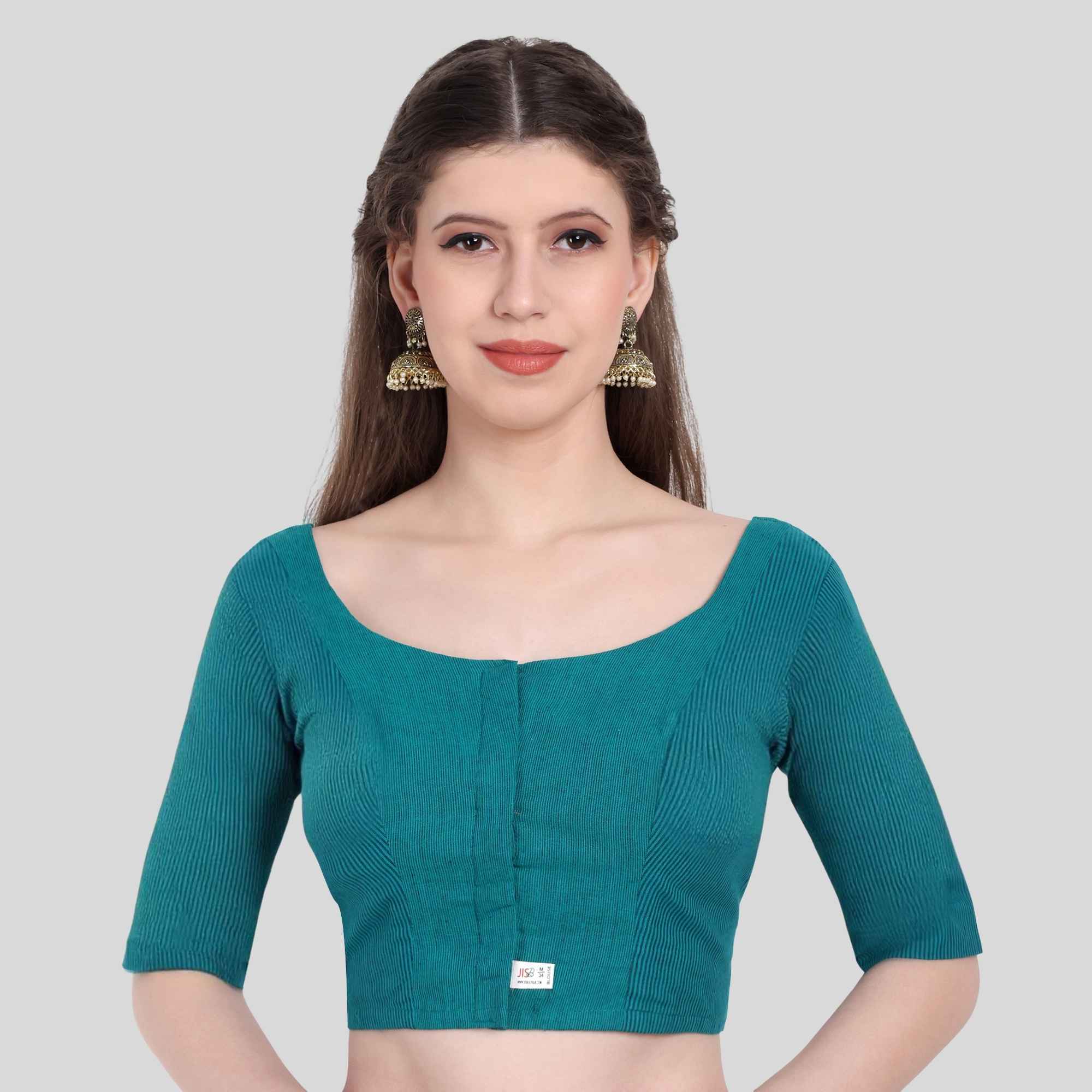 Mini Stripe Mix Shoulder Dart Elbow Sleeves Blouse
