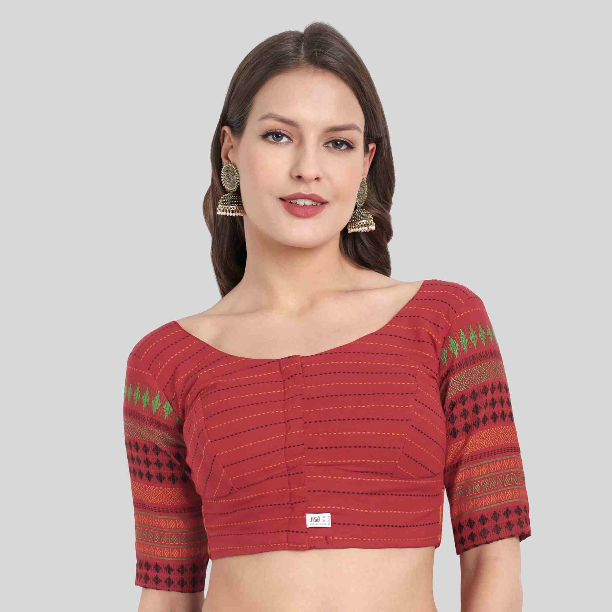 Red Readymade blouse with contrast Border design online