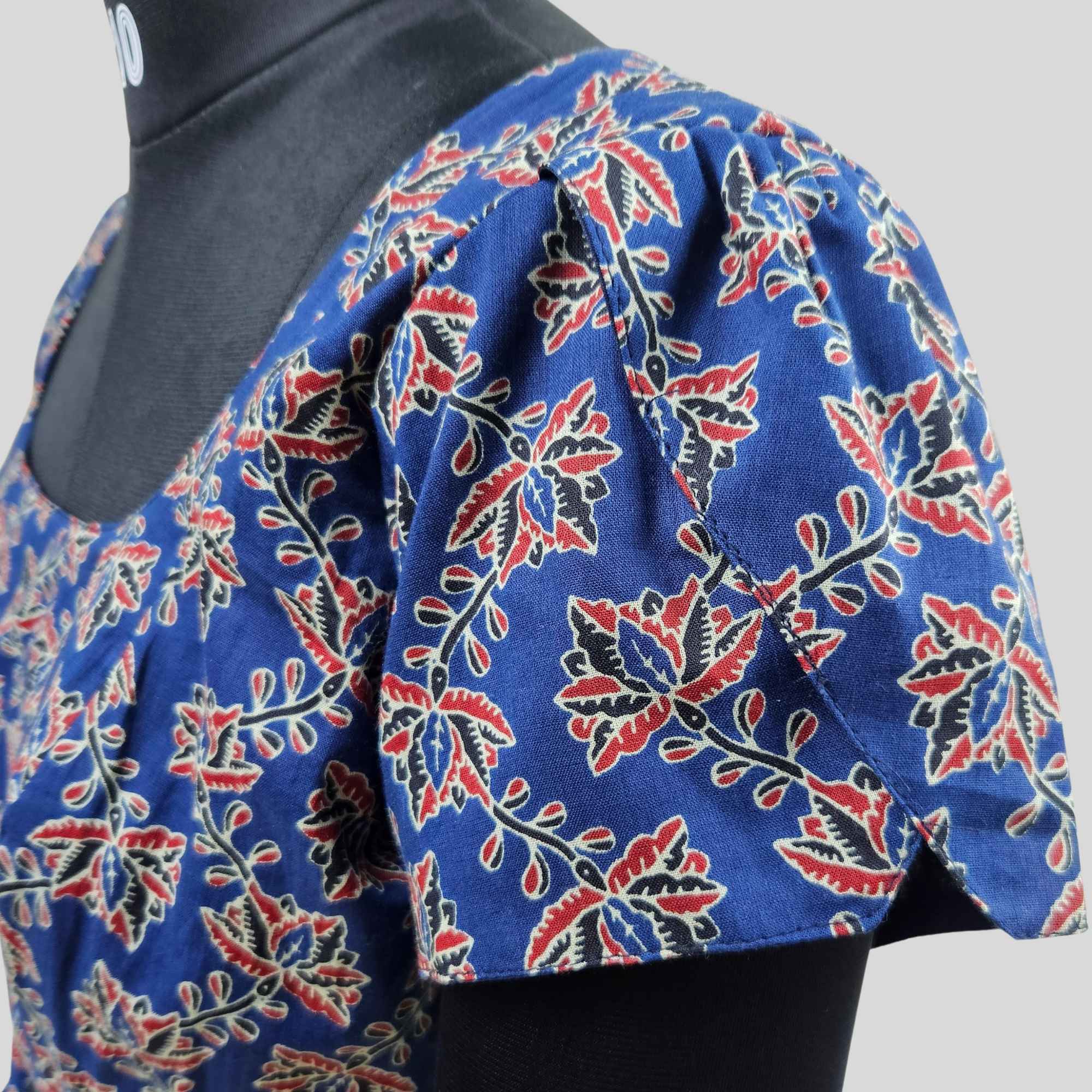 Printed Cotton Corset  With Overlap Puff Sleeve Blouse